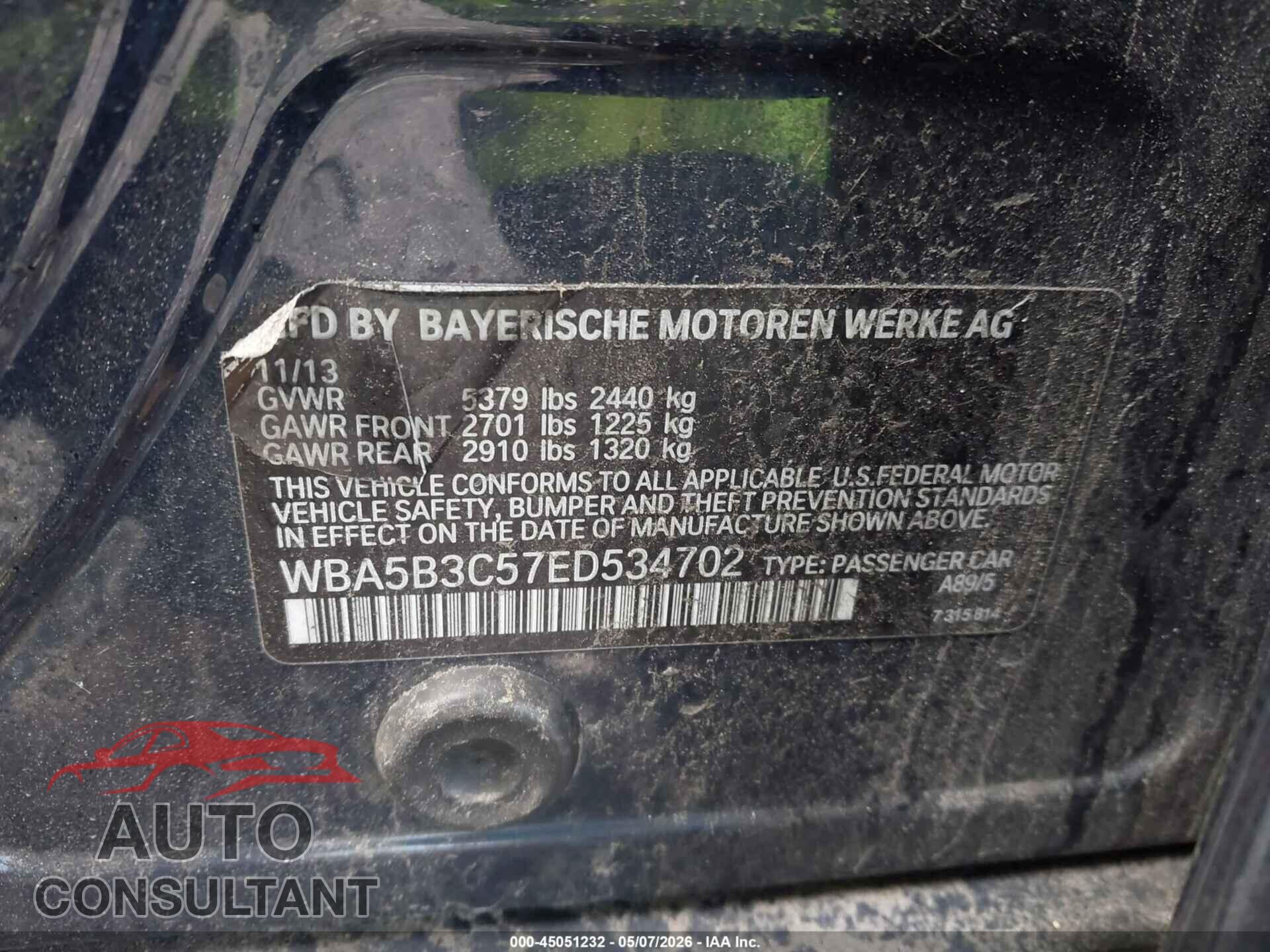 BMW 535I 2014 - WBA5B3C57ED534702