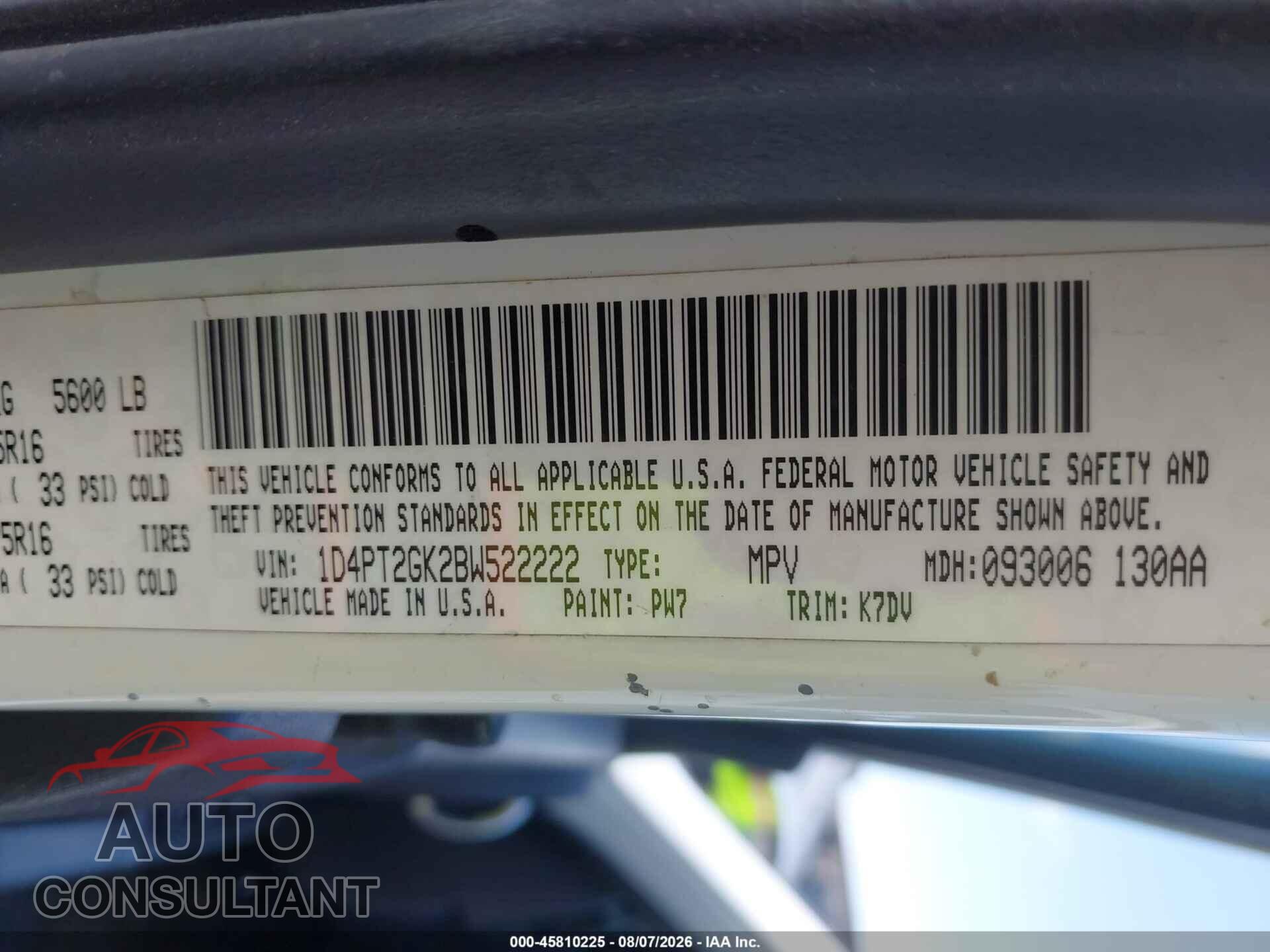 DODGE NITRO 2011 - 1D4PT2GK2BW522222