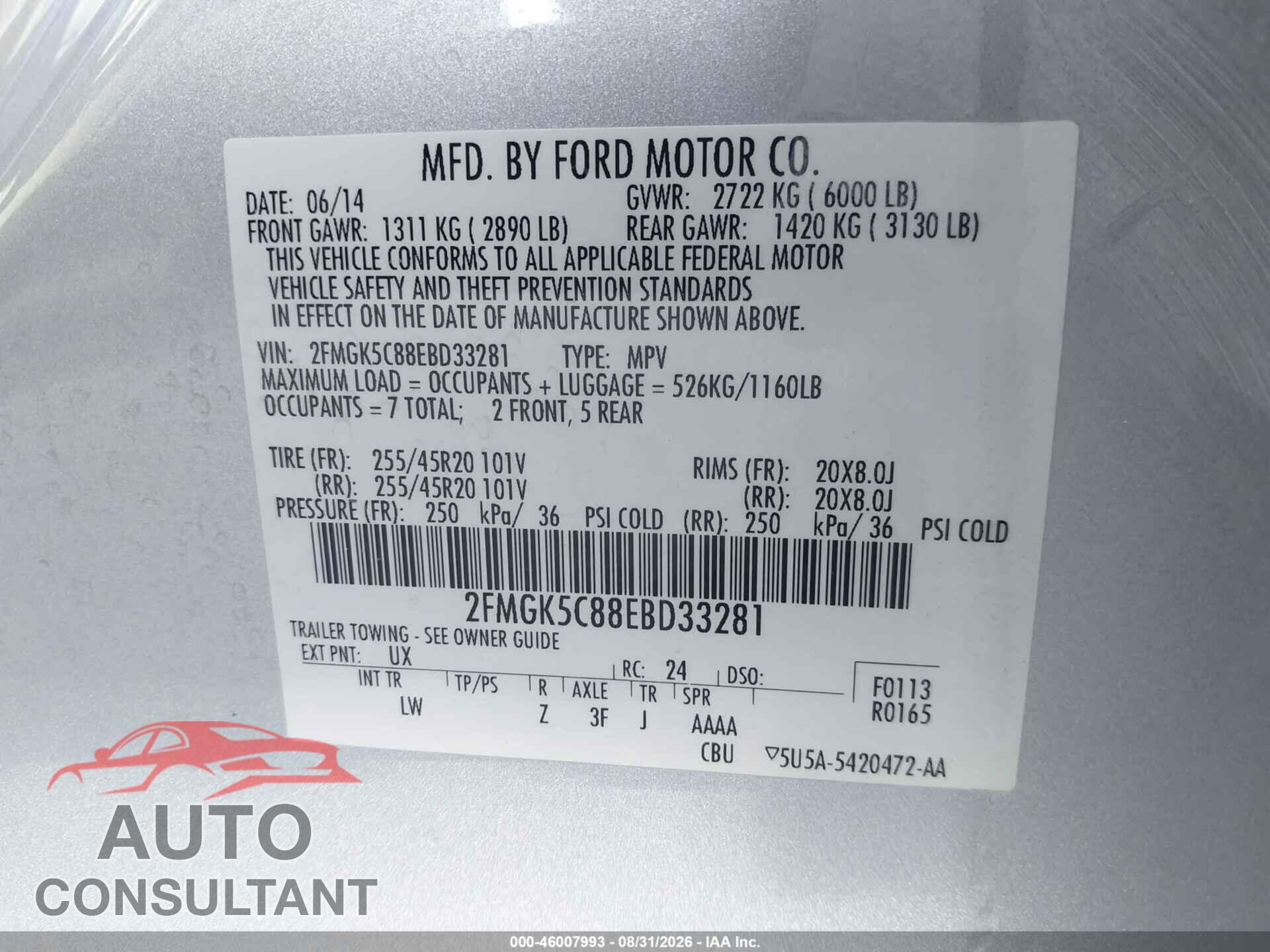 FORD FLEX 2014 - 2FMGK5C88EBD33281