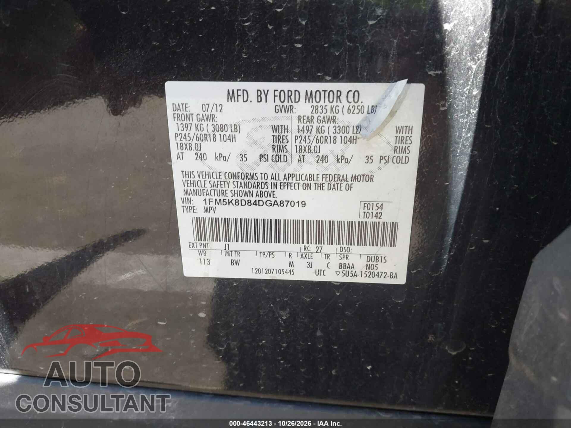FORD EXPLORER 2013 - 1FM5K8D84DGA87019