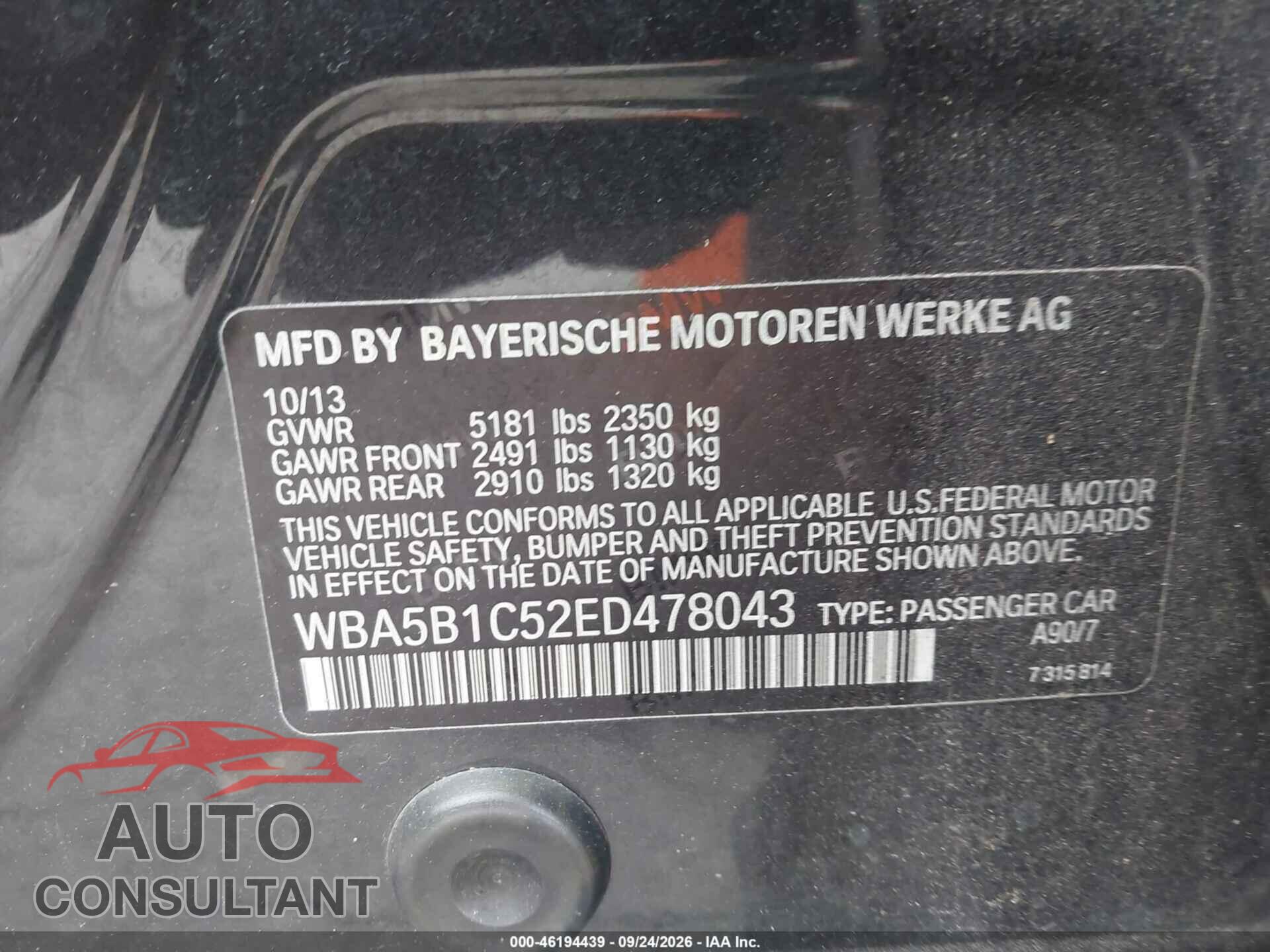 BMW 535I 2014 - WBA5B1C52ED478043