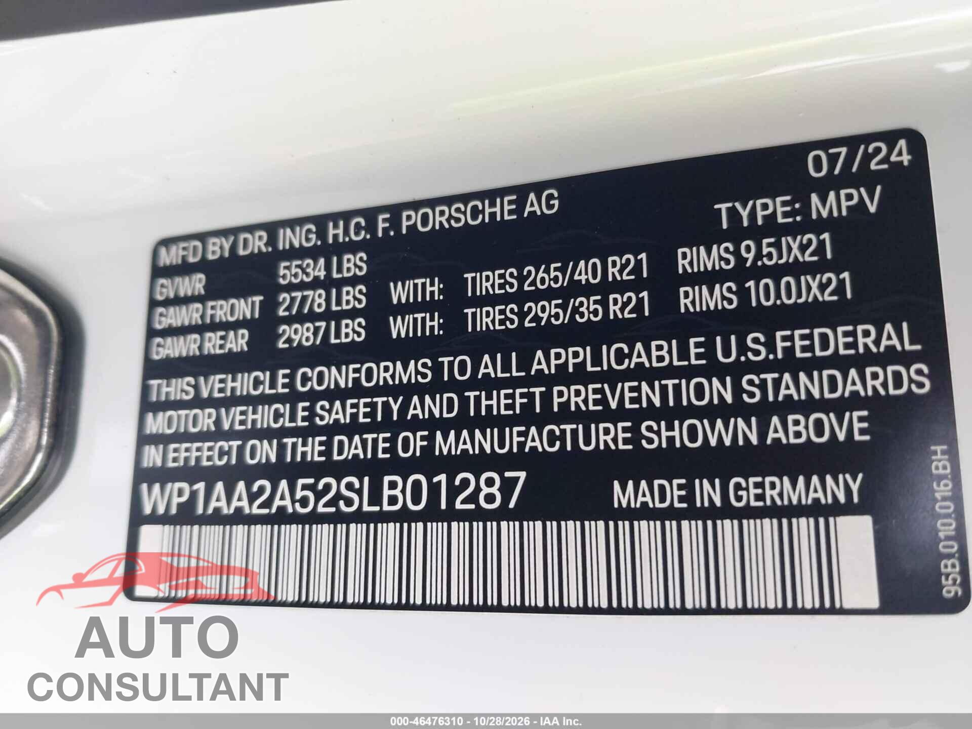 PORSCHE MACAN 2025 - WP1AA2A52SLB01287