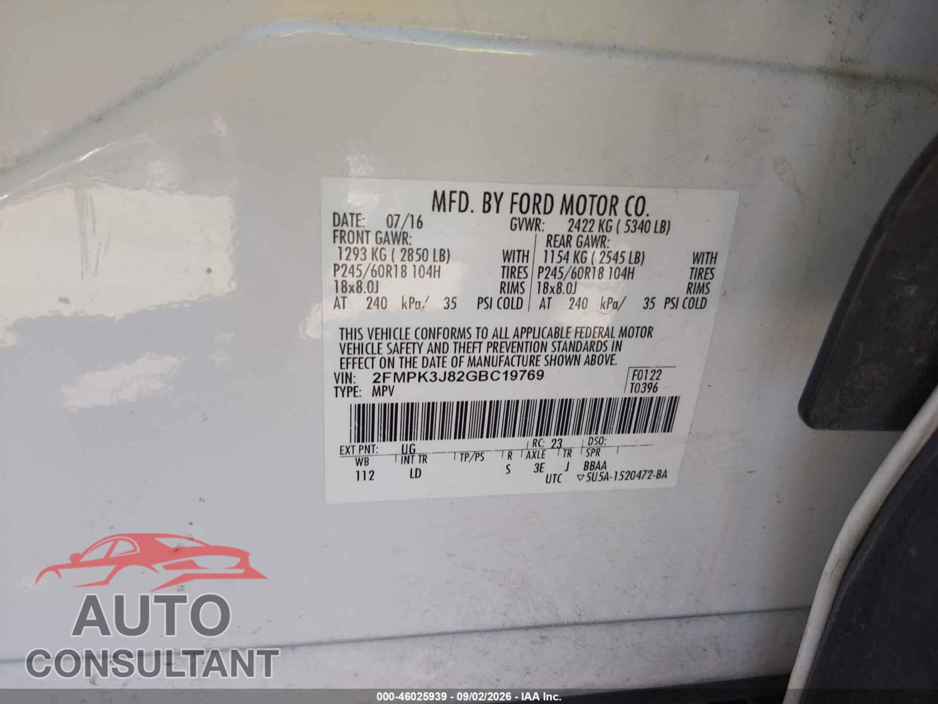 FORD EDGE 2016 - 2FMPK3J82GBC19769