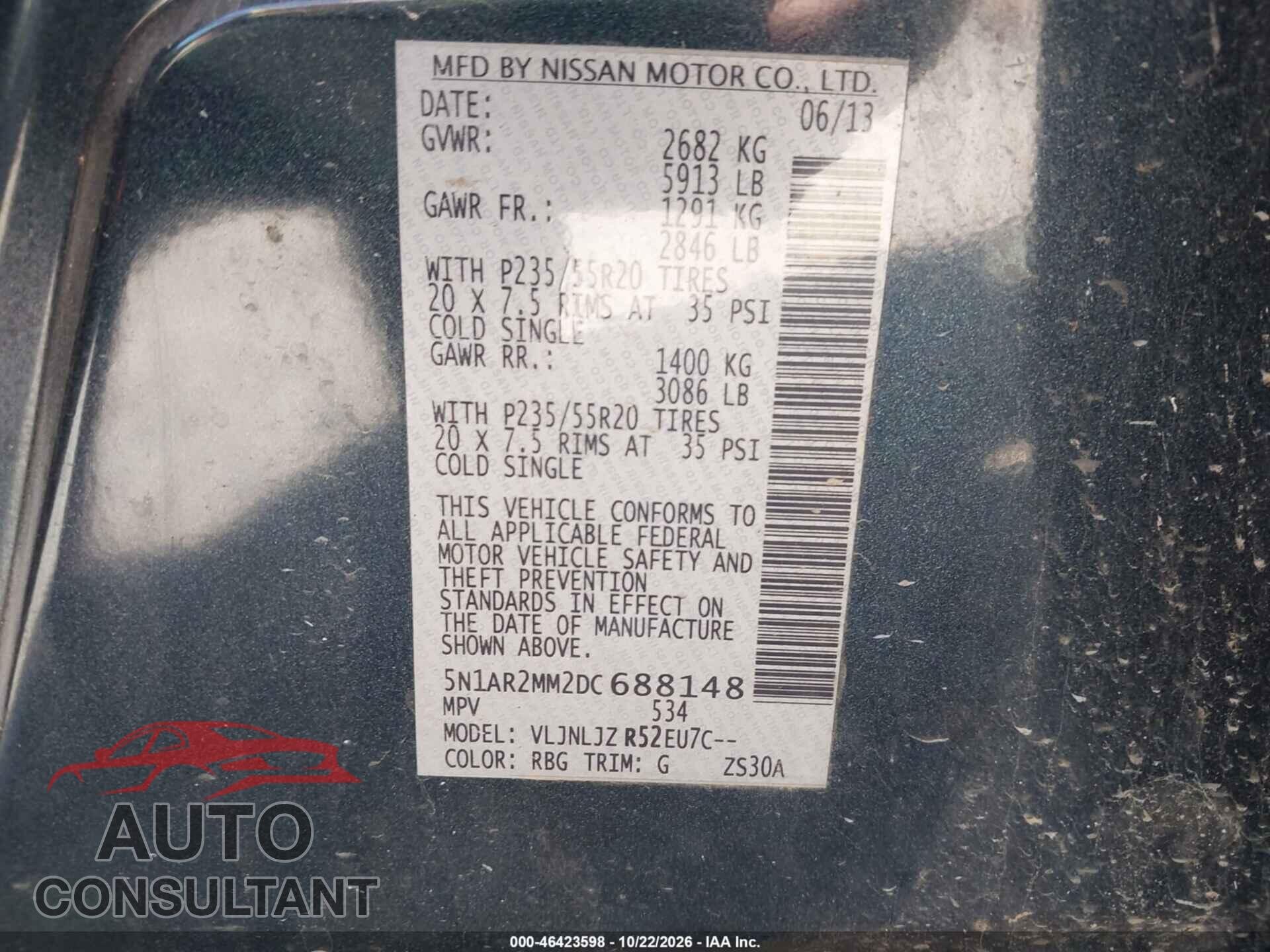 NISSAN PATHFINDER 2013 - 5N1AR2MM2DC688148