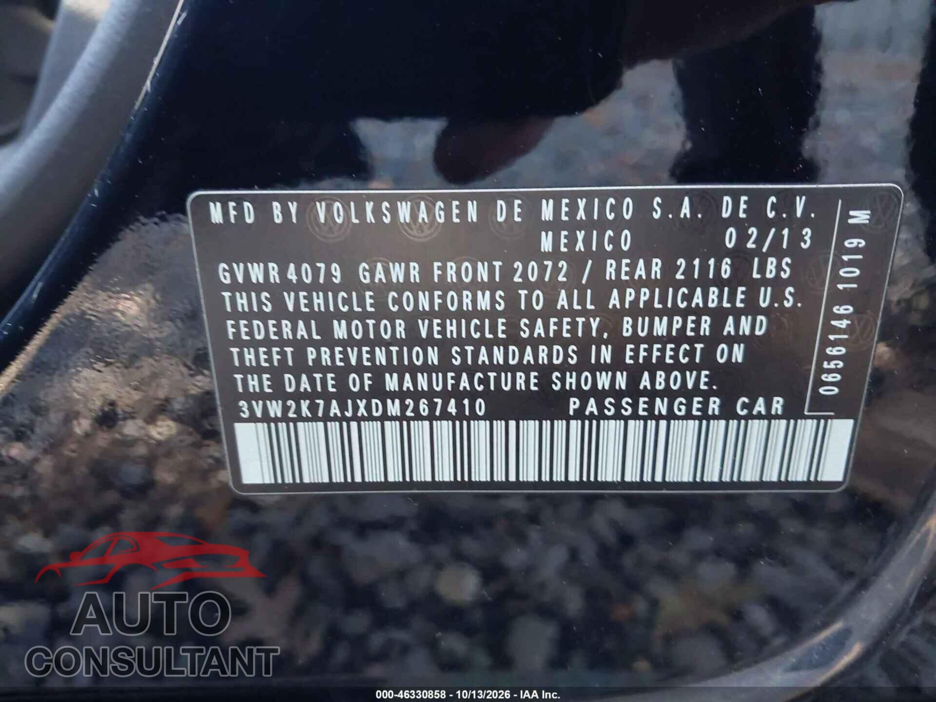 VOLKSWAGEN JETTA 2013 - 3VW2K7AJXDM267410