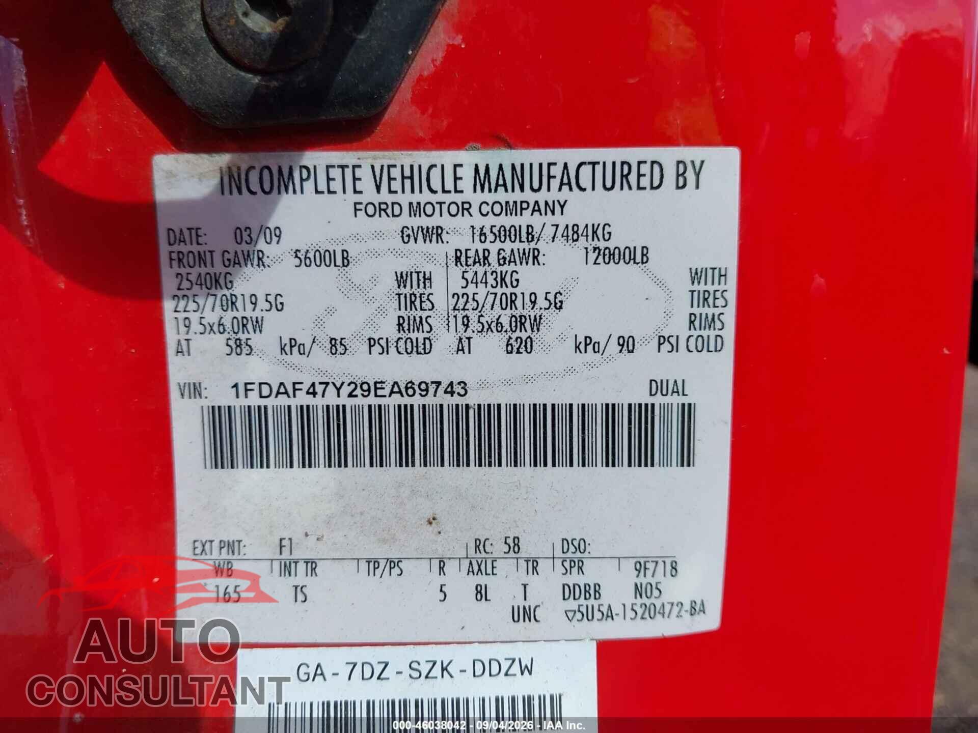 FORD F-450 CHASSIS 2009 - 1FDAF47Y29EA69743