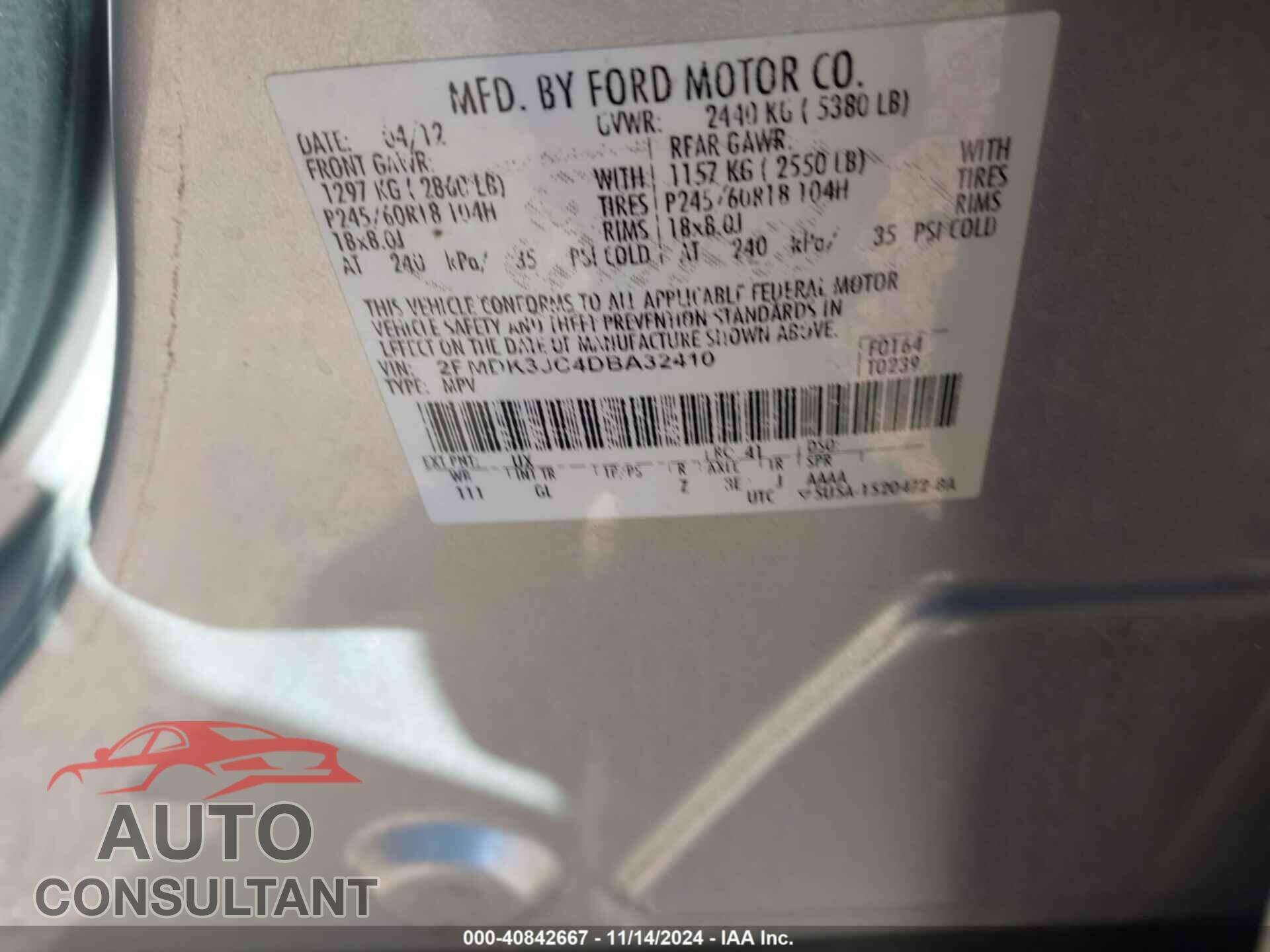 FORD EDGE 2013 - 2FMDK3JC4DBA32410