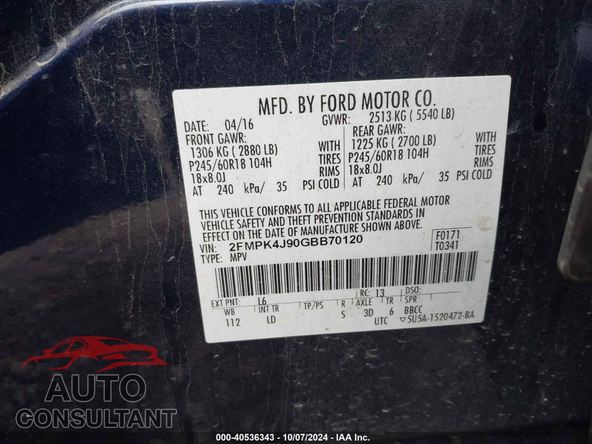 FORD EDGE 2016 - 2FMPK4J90GBB70120