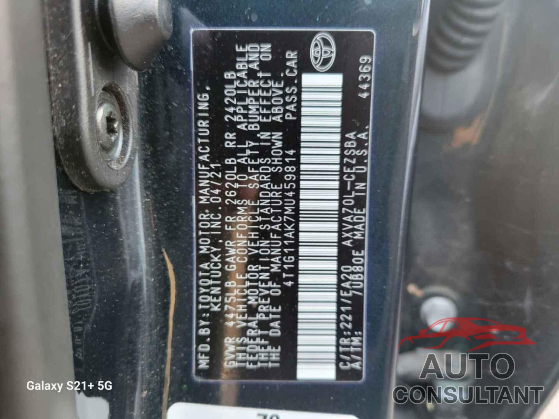 TOYOTA CAMRY 2021 - 4T1G11AK7MU459814