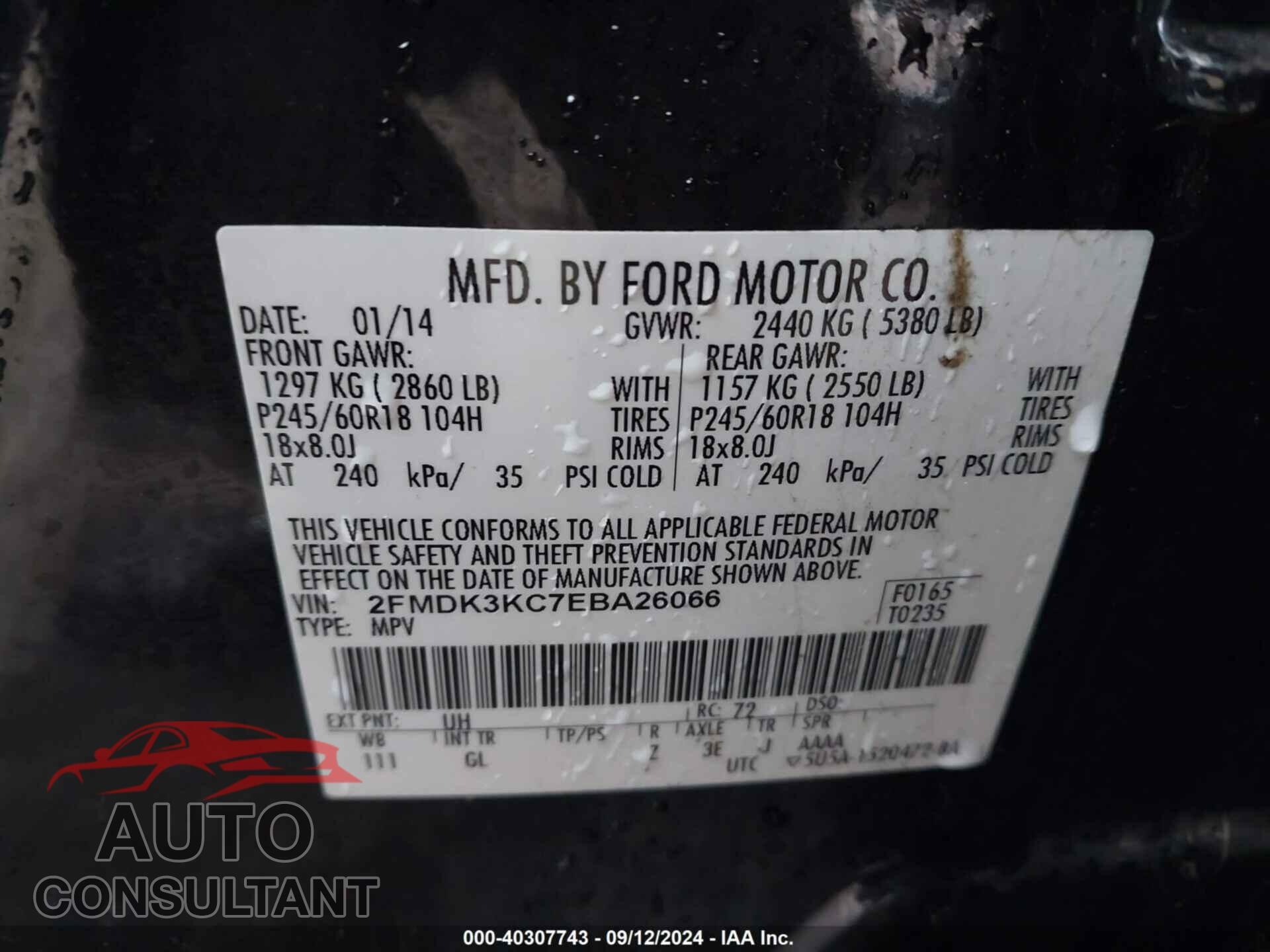 FORD EDGE 2014 - 2FMDK3KC7EBA26066
