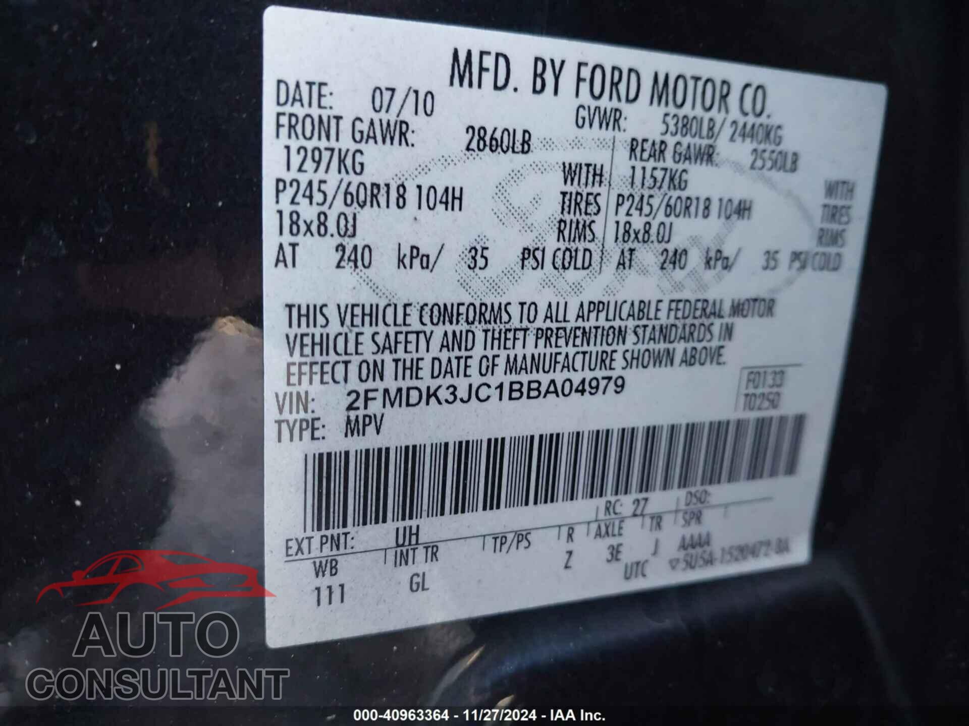 FORD EDGE 2011 - 2FMDK3JC1BBA04979