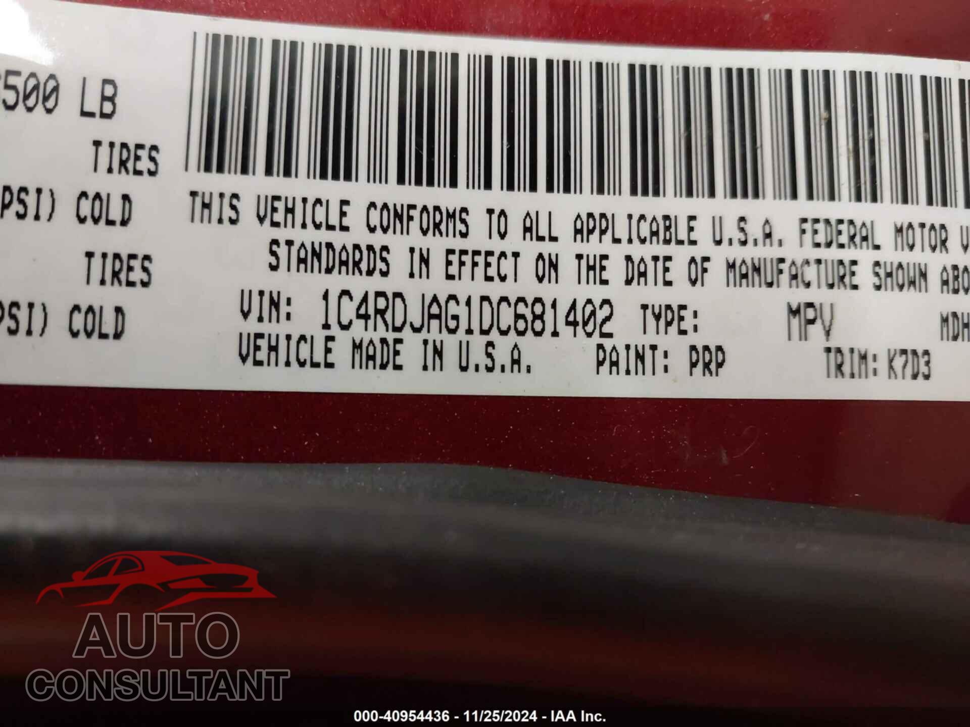 DODGE DURANGO 2013 - 1C4RDJAG1DC681402