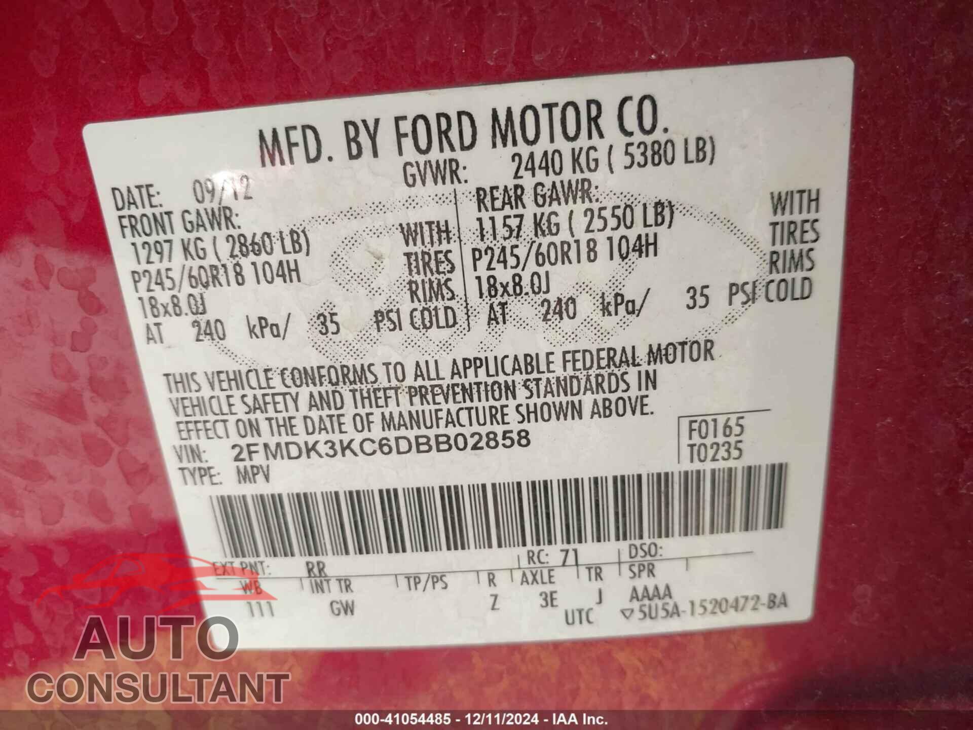 FORD EDGE 2013 - 2FMDK3KC6DBB02858