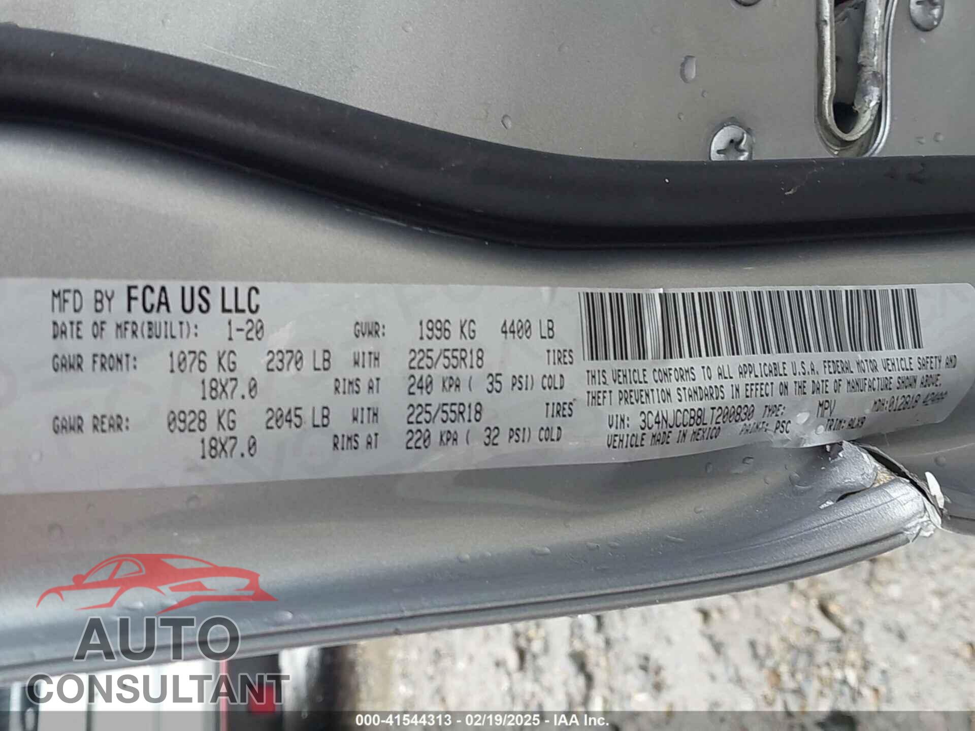 JEEP COMPASS 2020 - 3C4NJCCB8LT200830