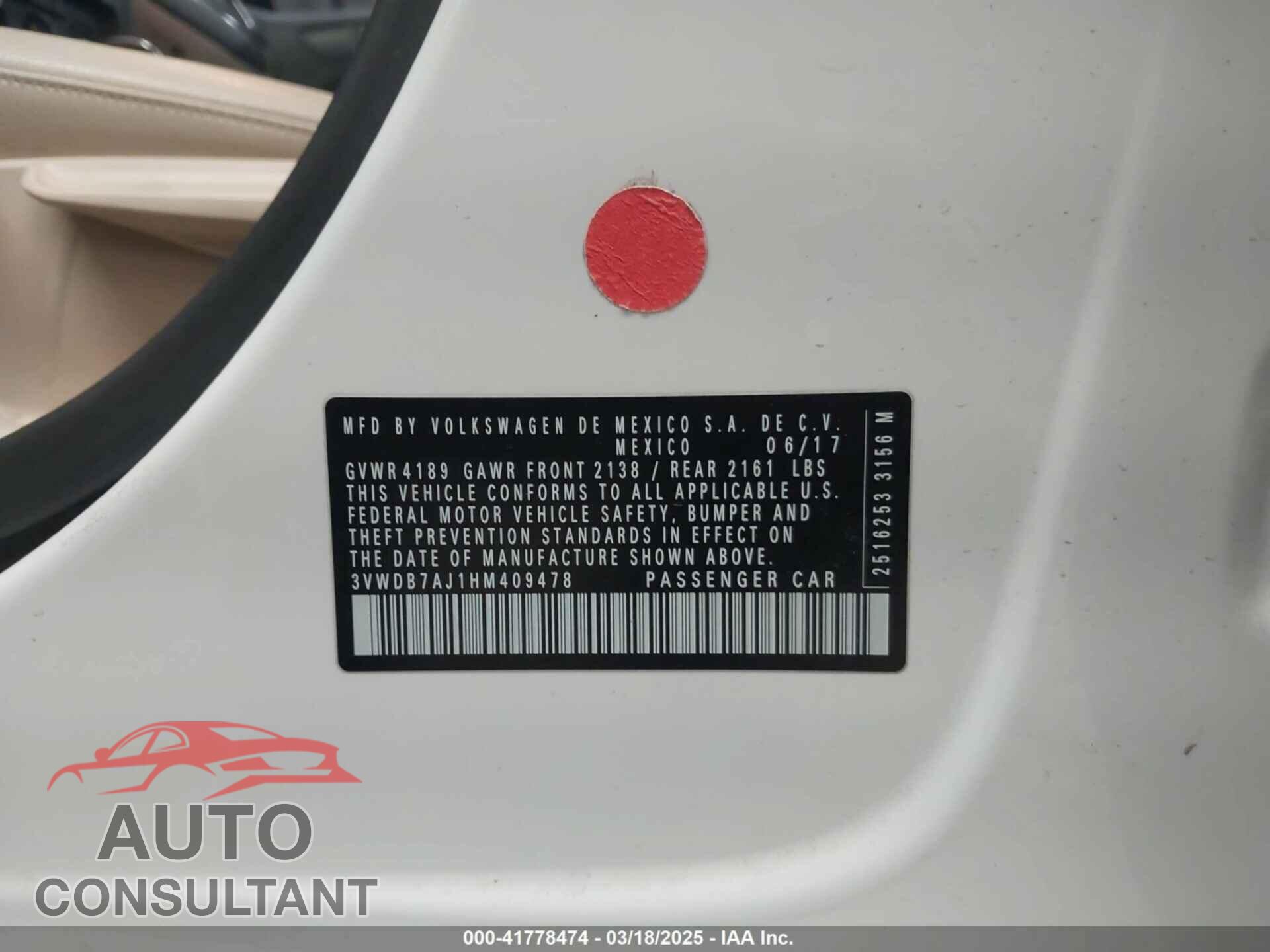 VOLKSWAGEN JETTA 2017 - 3VWDB7AJ1HM409478