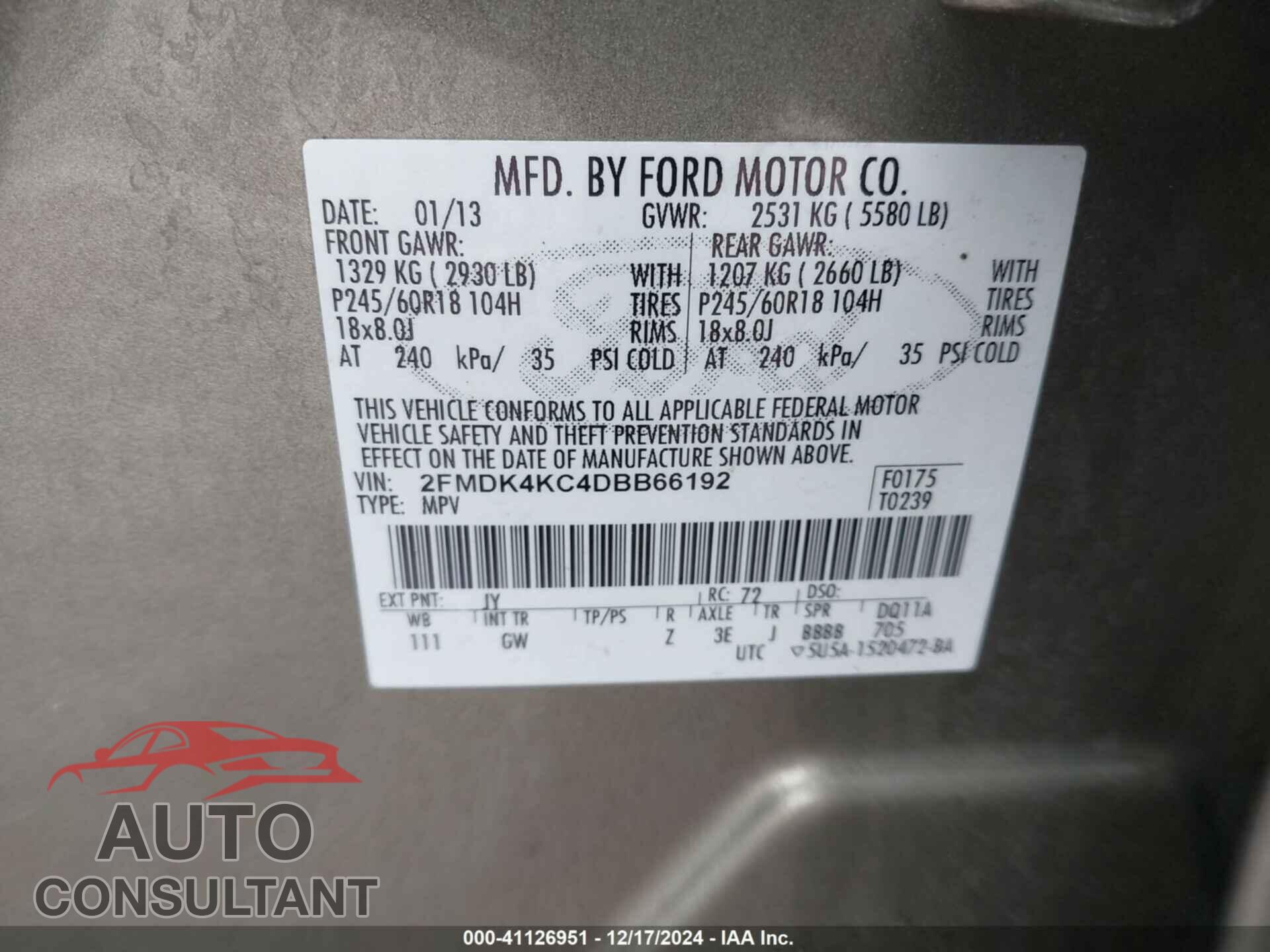 FORD EDGE 2013 - 2FMDK4KC4DBB66192