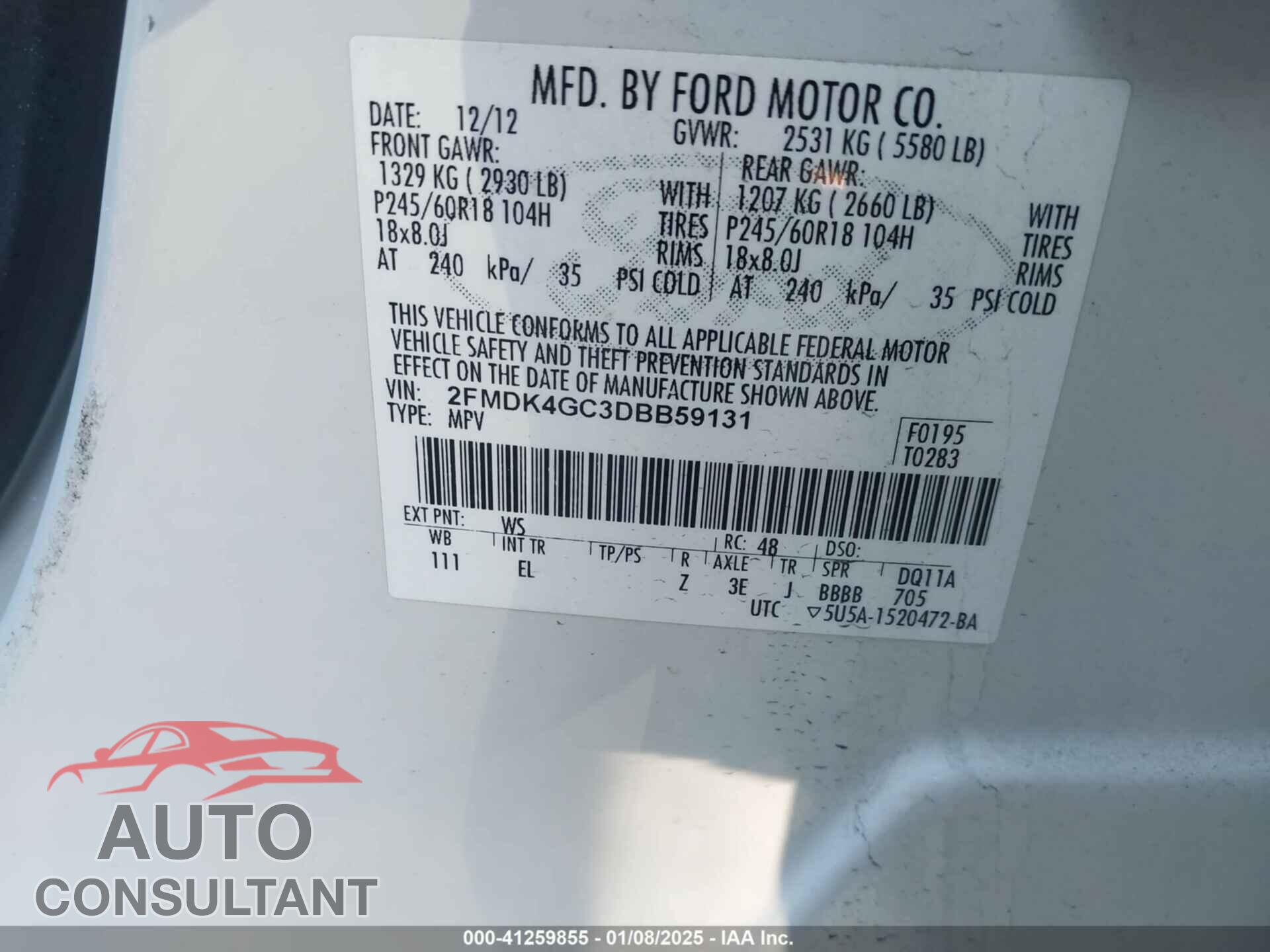 FORD EDGE 2013 - 2FMDK4GC3DBB59131