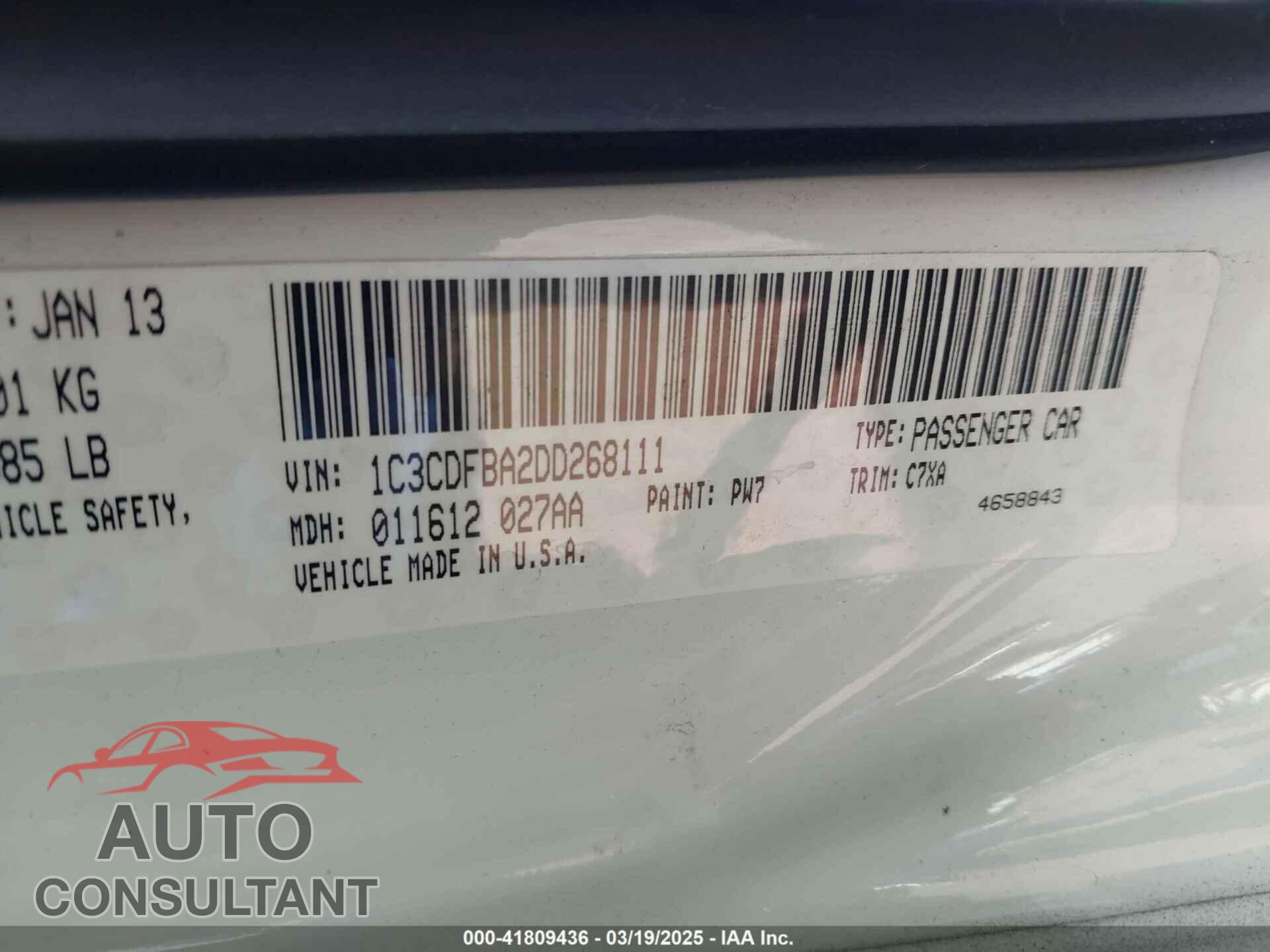 DODGE DART 2013 - 1C3CDFBA2DD268111