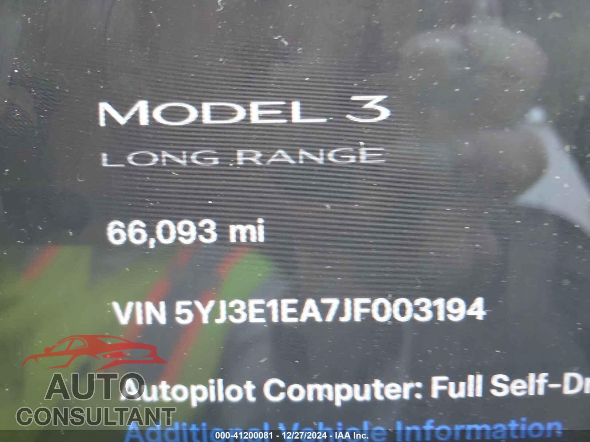 TESLA MODEL 3 2018 - 5YJ3E1EA7JF003194