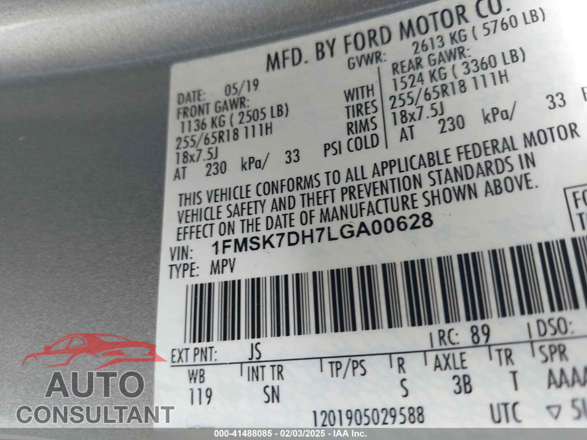 FORD EXPLORER 2020 - 1FMSK7DH7LGA00628
