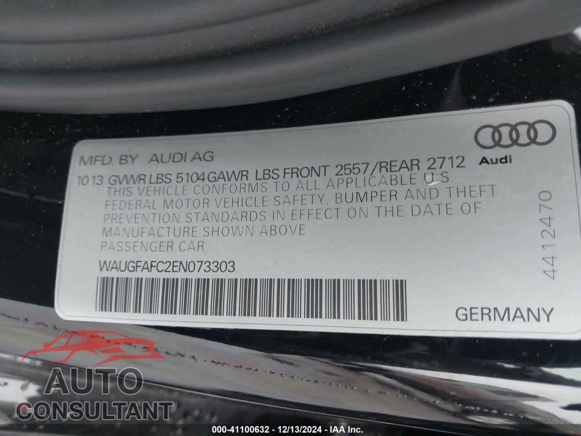 AUDI A6 2014 - WAUGFAFC2EN073303