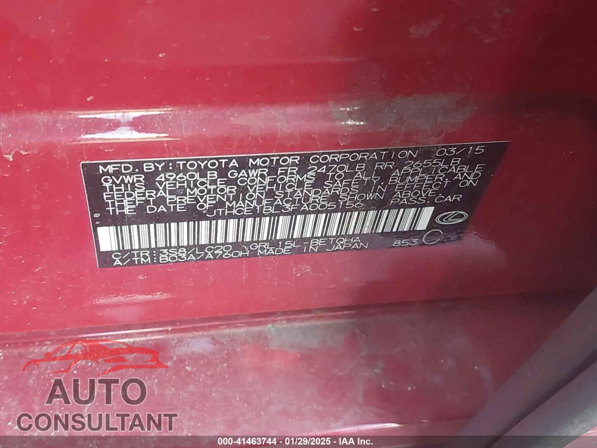LEXUS GS 350 2015 - JTHCE1BL3FA005156