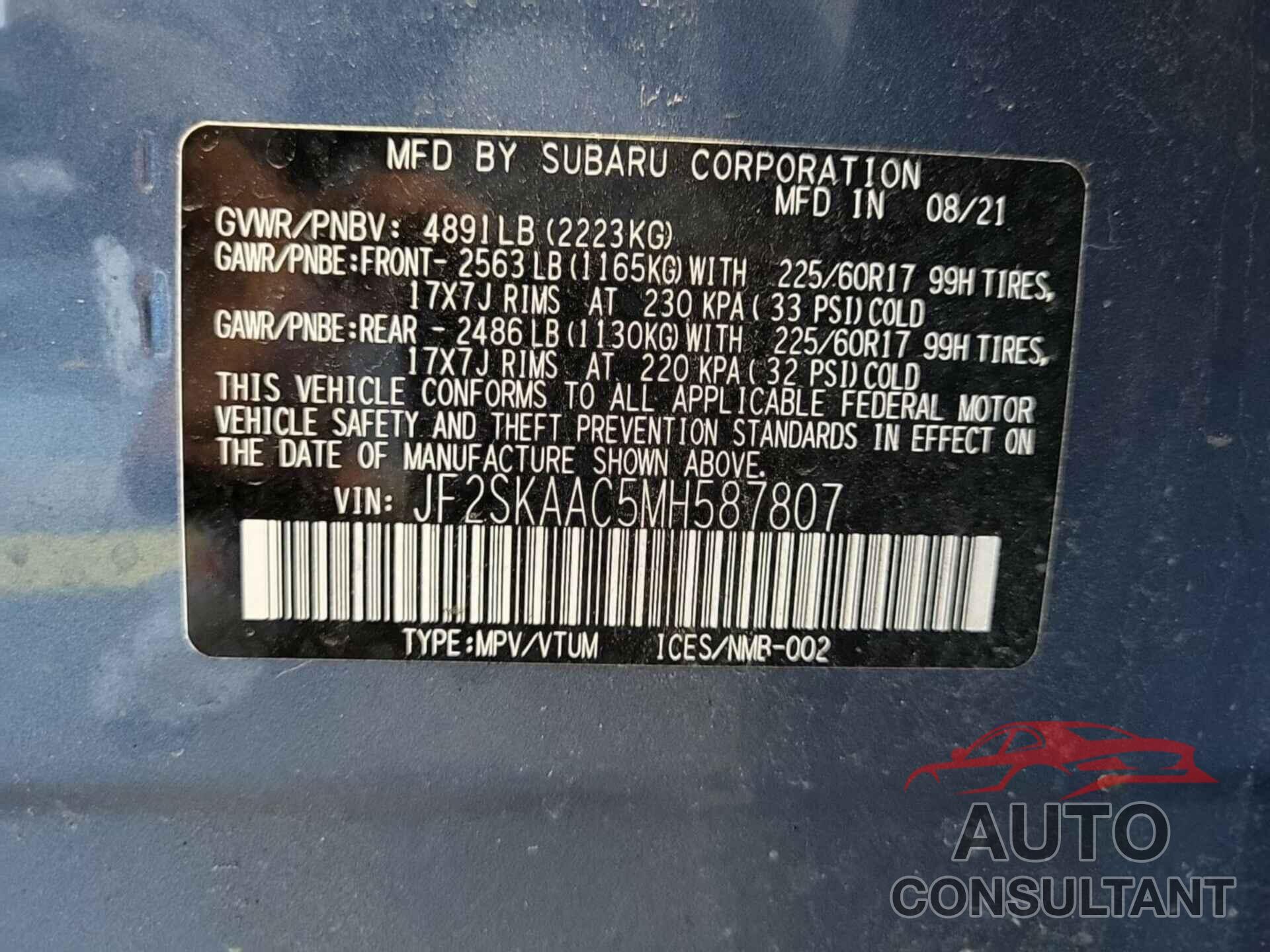 SUBARU FORESTER 2021 - JF2SKAAC5MH587807