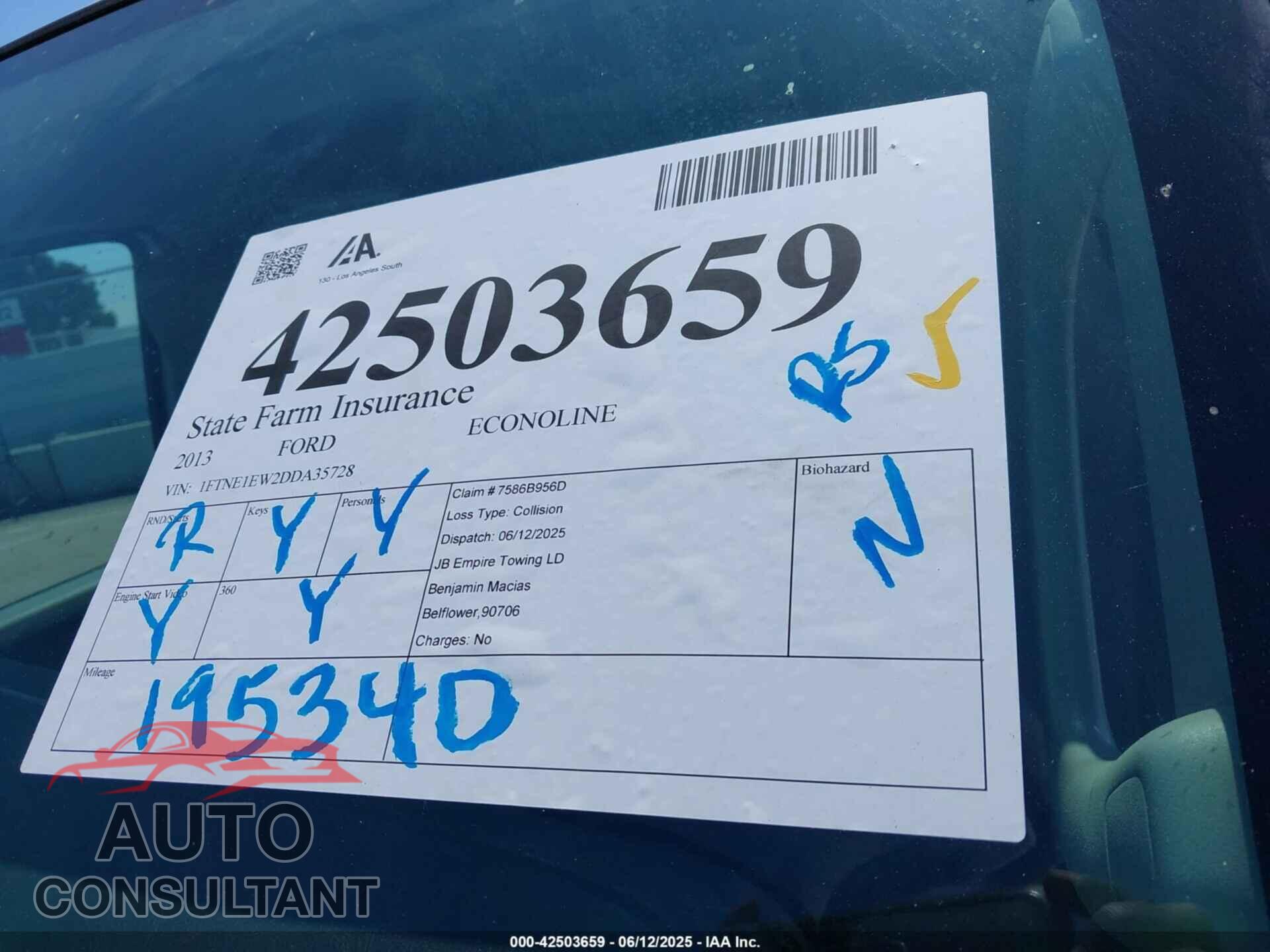 FORD E-150 2013 - 1FTNE1EW2DDA35728