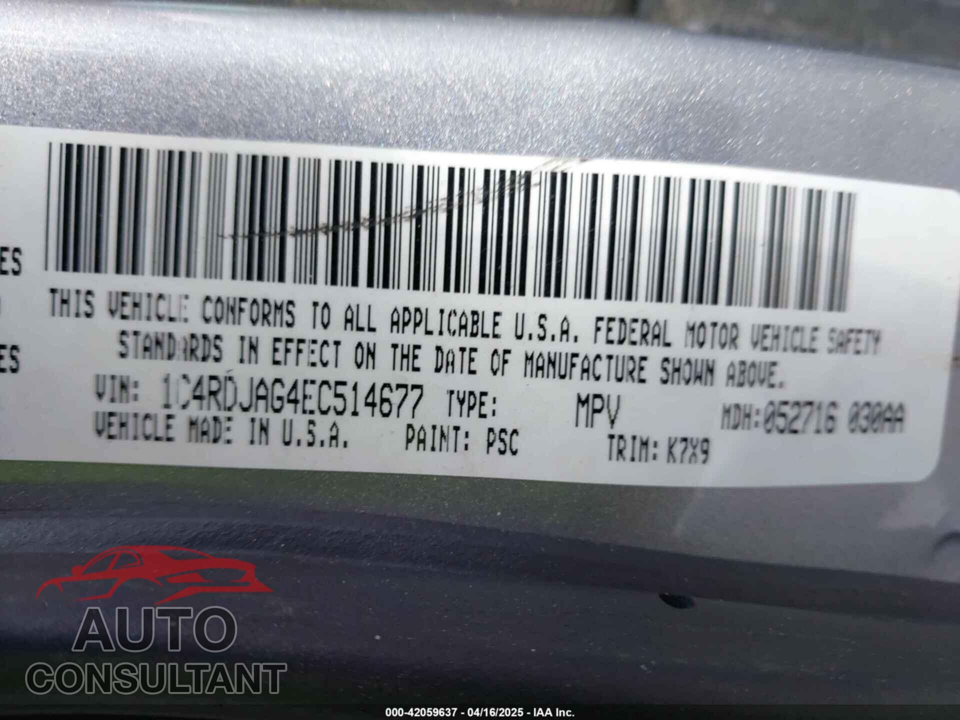 DODGE DURANGO 2014 - 1C4RDJAG4EC514677