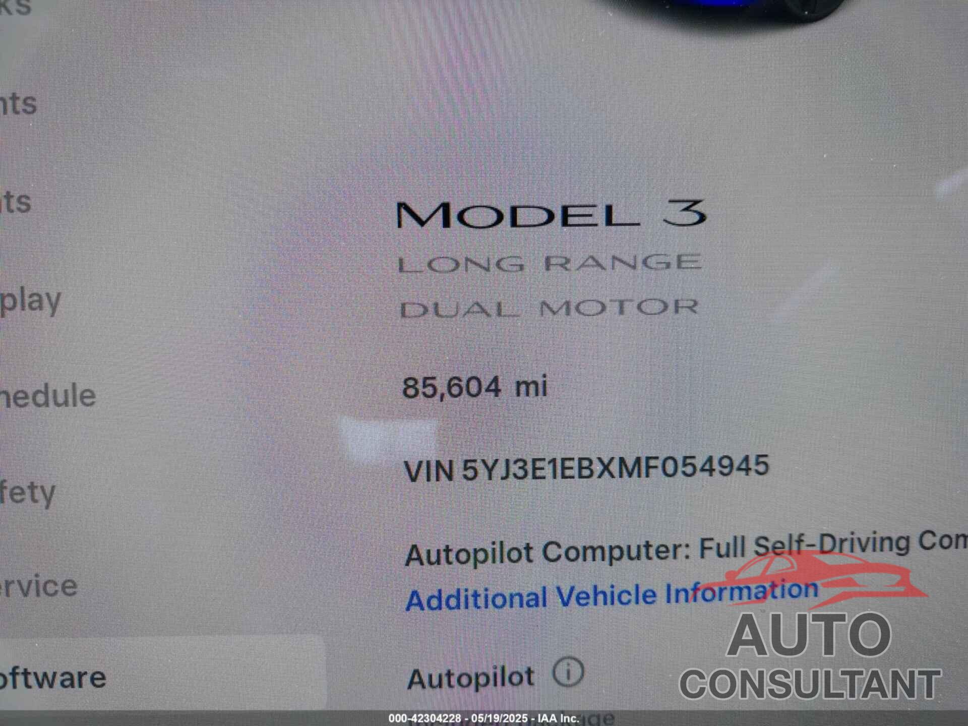 TESLA MODEL 3 2021 - 5YJ3E1EBXMF054945