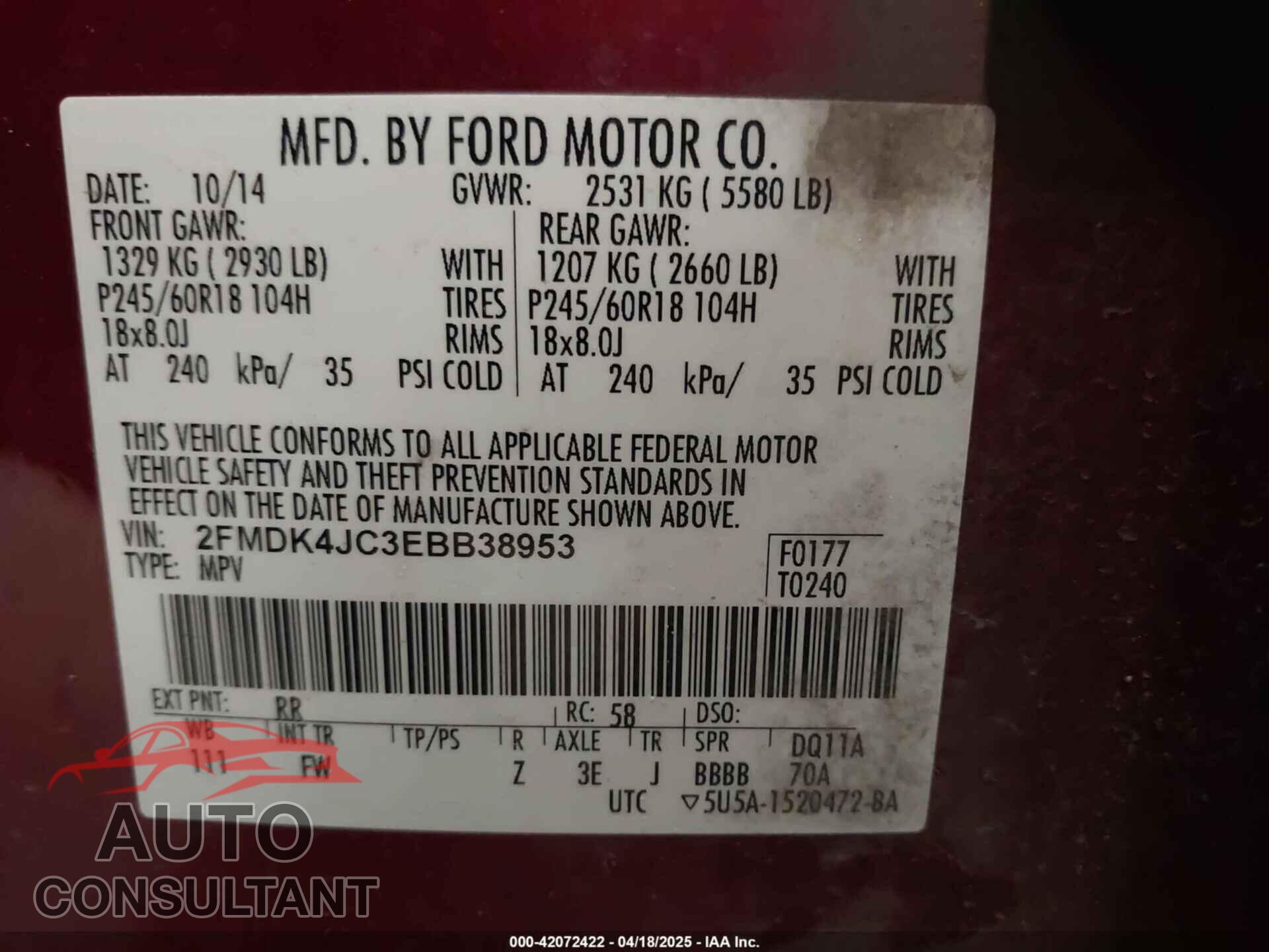 FORD EDGE 2014 - 2FMDK4JC3EBB38953
