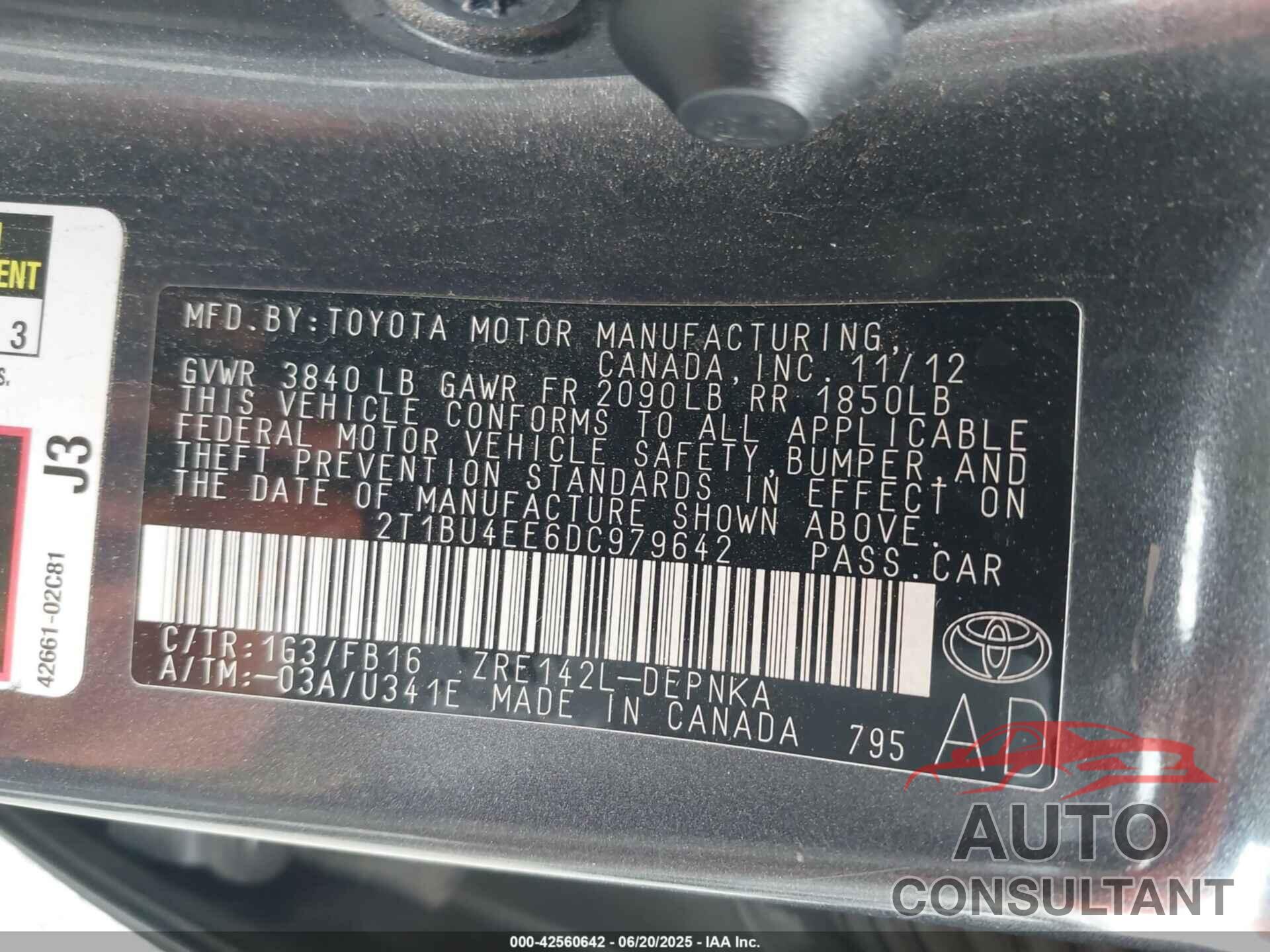 TOYOTA COROLLA 2013 - 2T1BU4EE6DC979642
