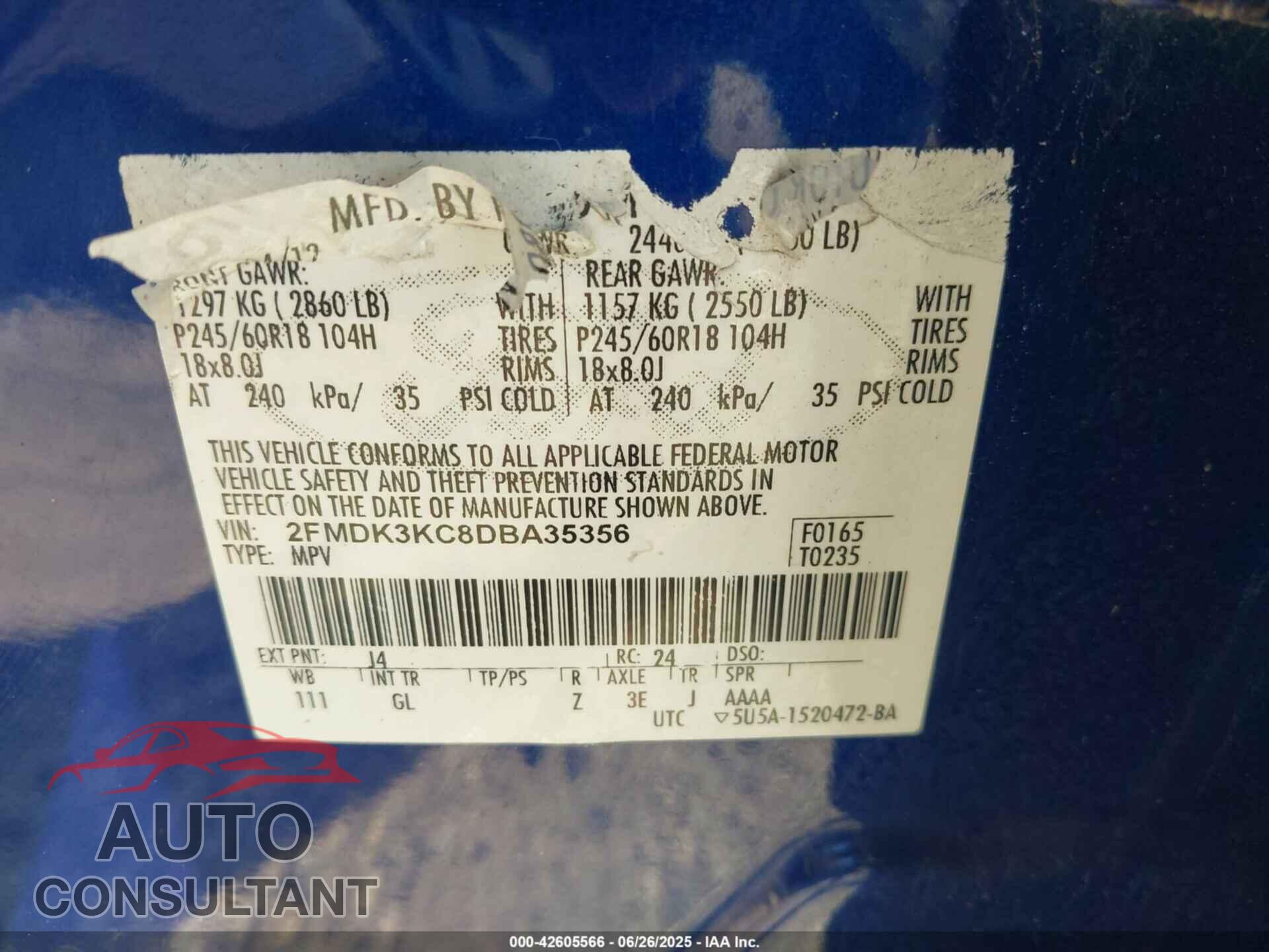 FORD EDGE 2013 - 2FMDK3KC8DBA35356