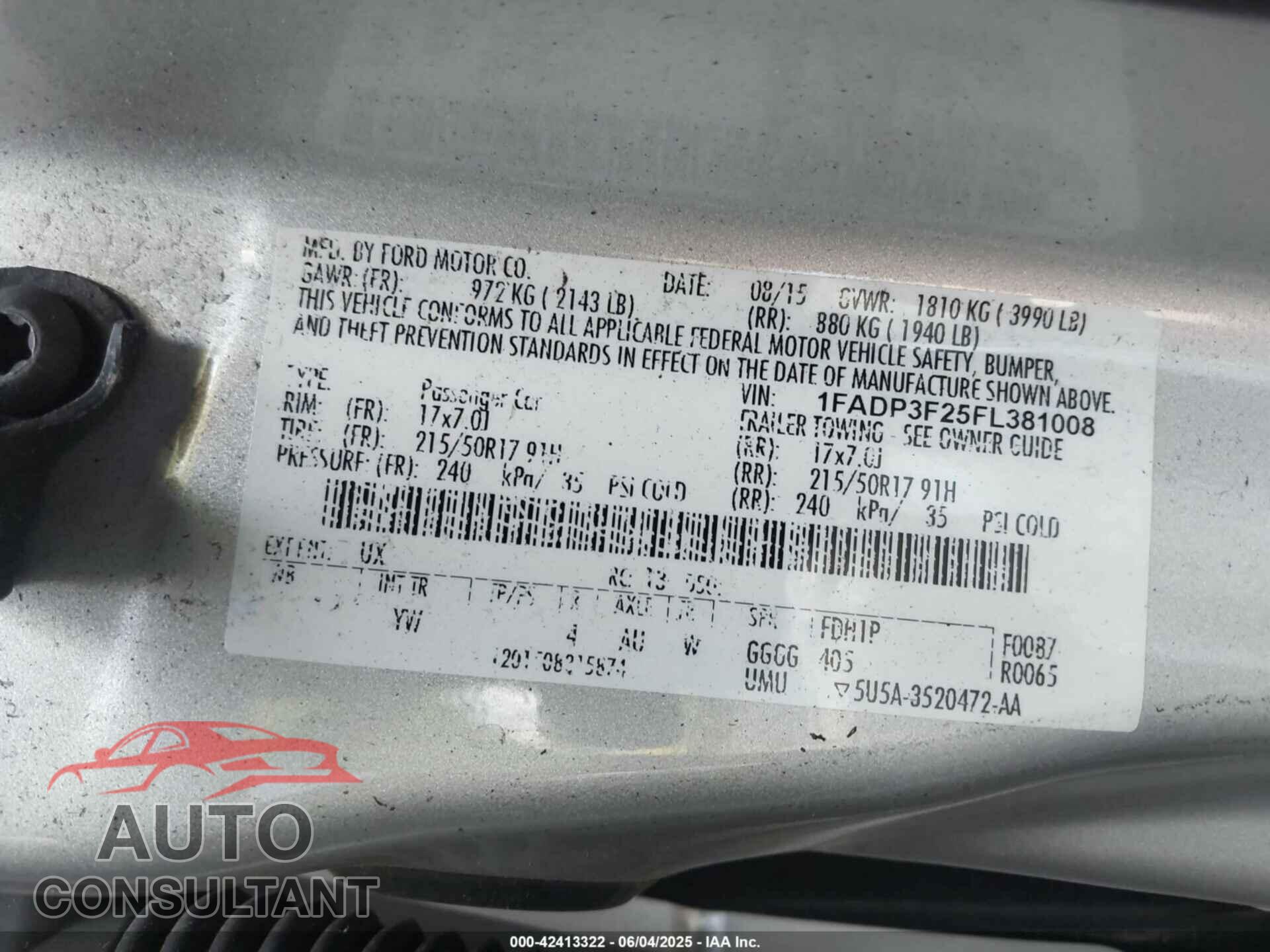 FORD FOCUS 2015 - 1FADP3F25FL381008