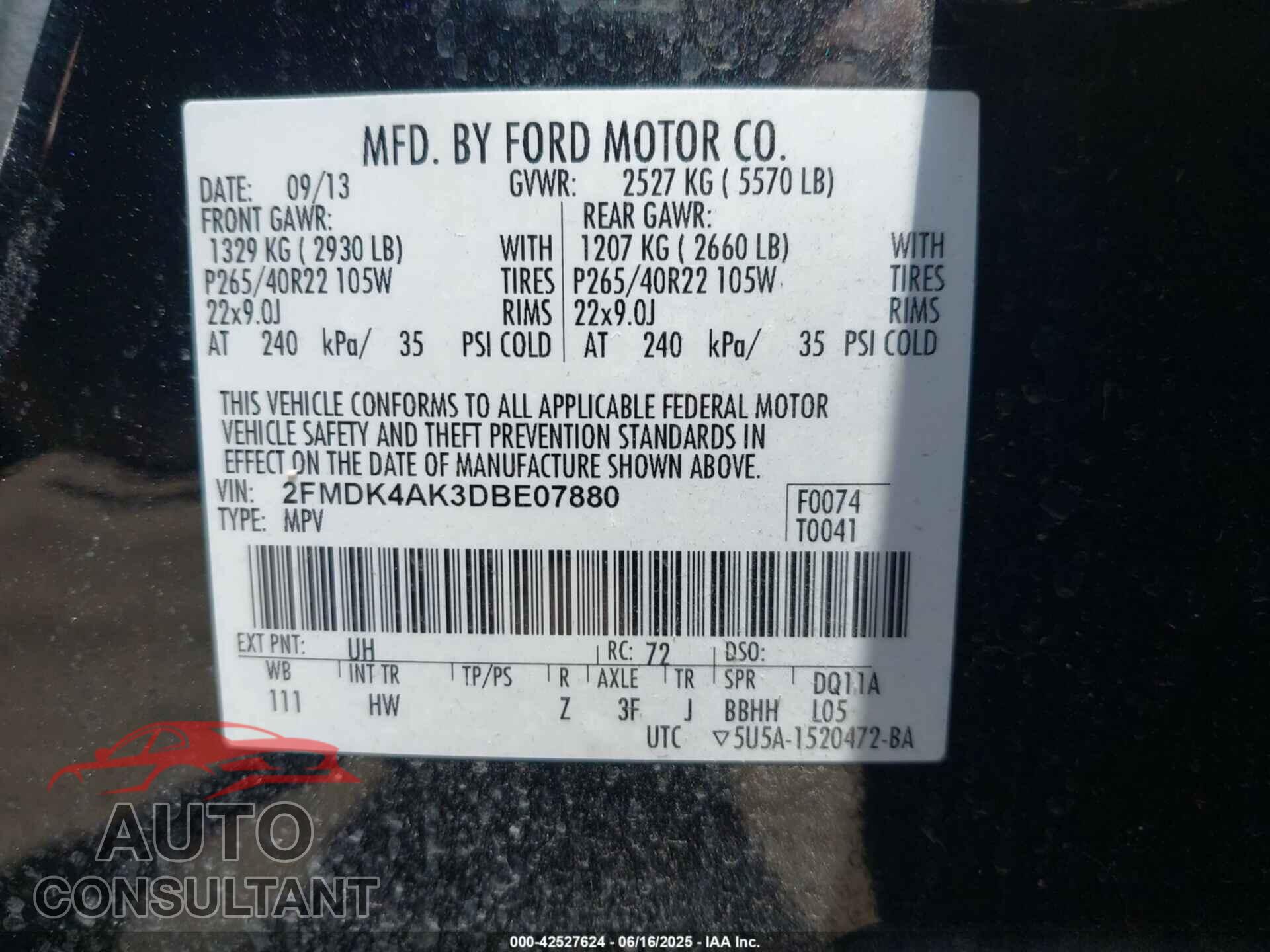 FORD EDGE 2013 - 2FMDK4AK3DBE07880