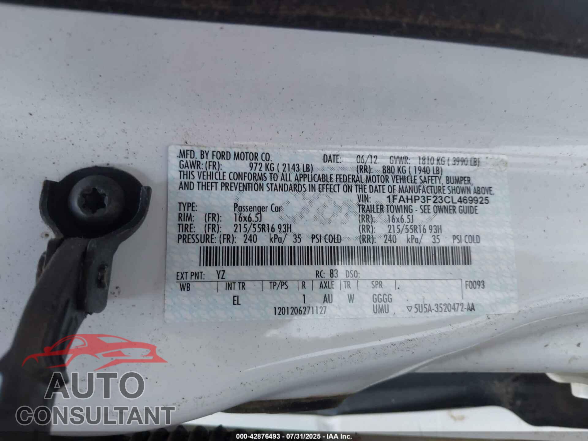FORD FOCUS 2012 - 1FAHP3F23CL469925