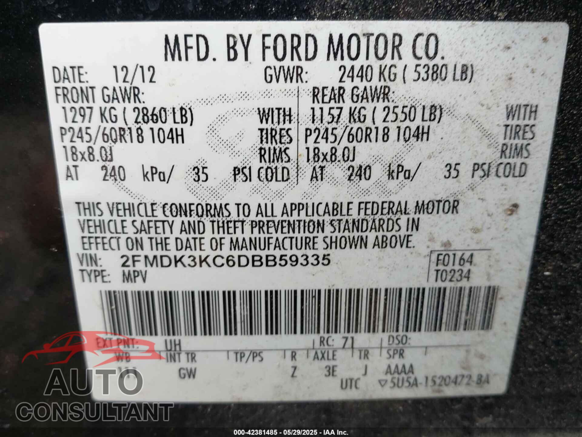 FORD EDGE 2013 - 2FMDK3KC6DBB59335