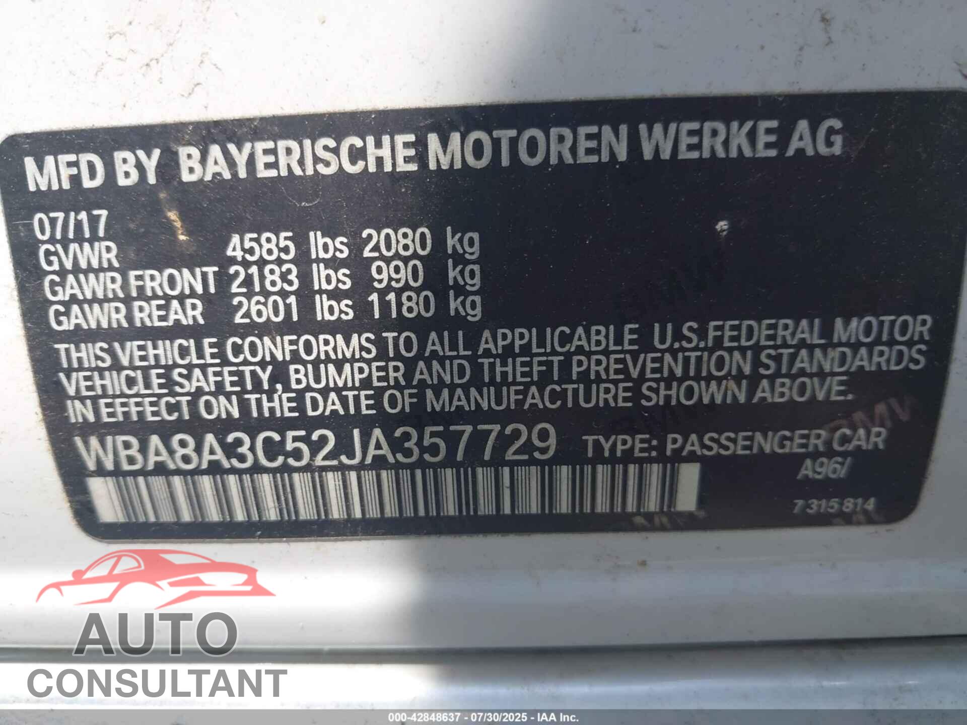 BMW 320I 2018 - WBA8A3C52JA357729