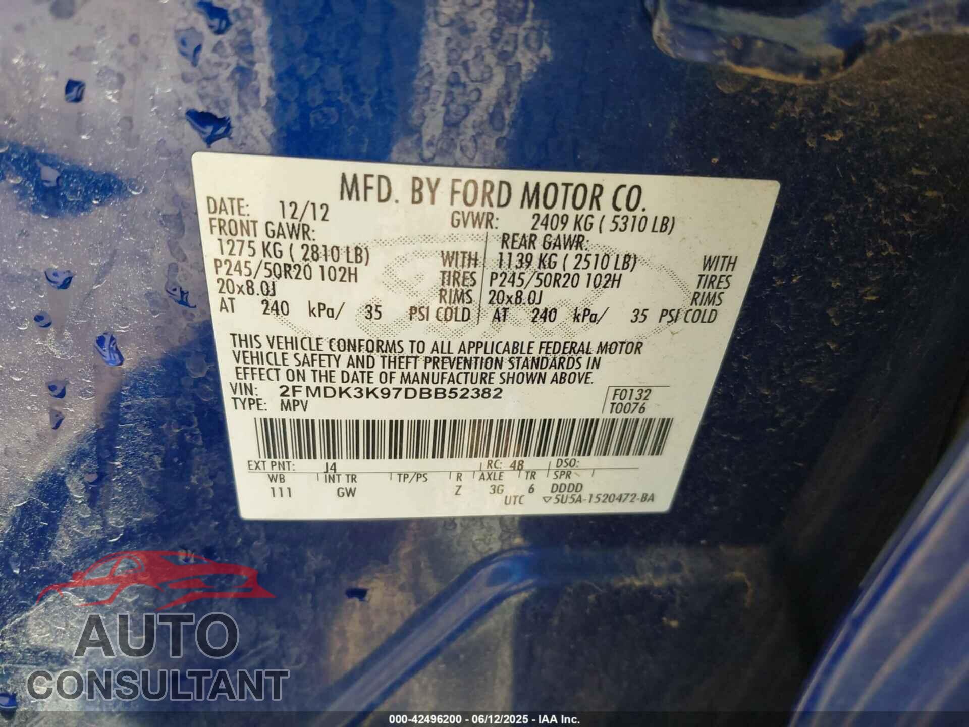 FORD EDGE 2013 - 2FMDK3K97DBB52382