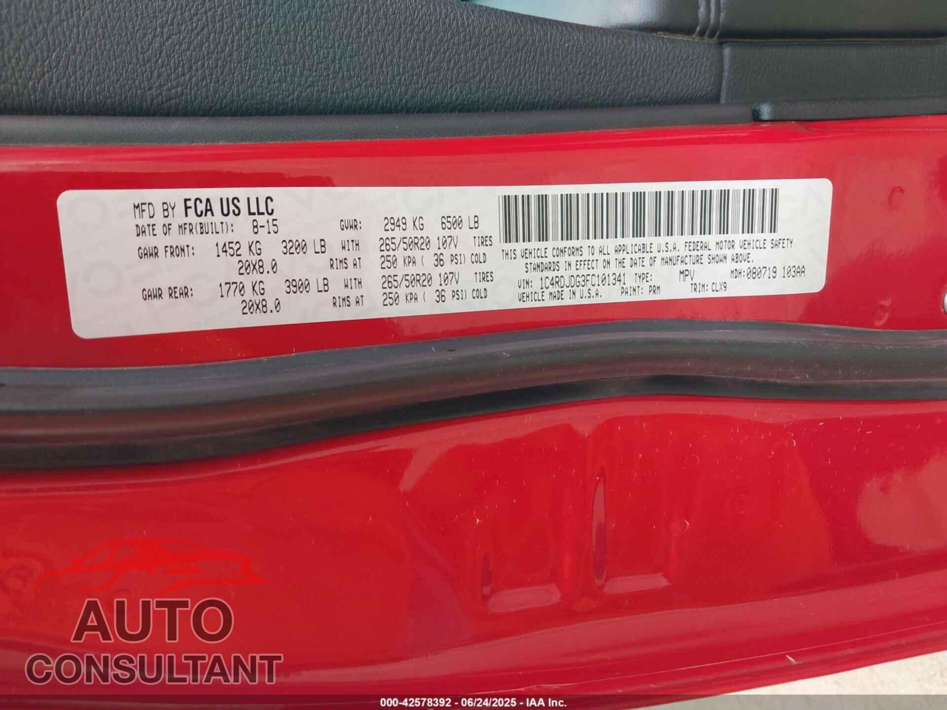 DODGE DURANGO 2015 - 1C4RDJDG3FC101341