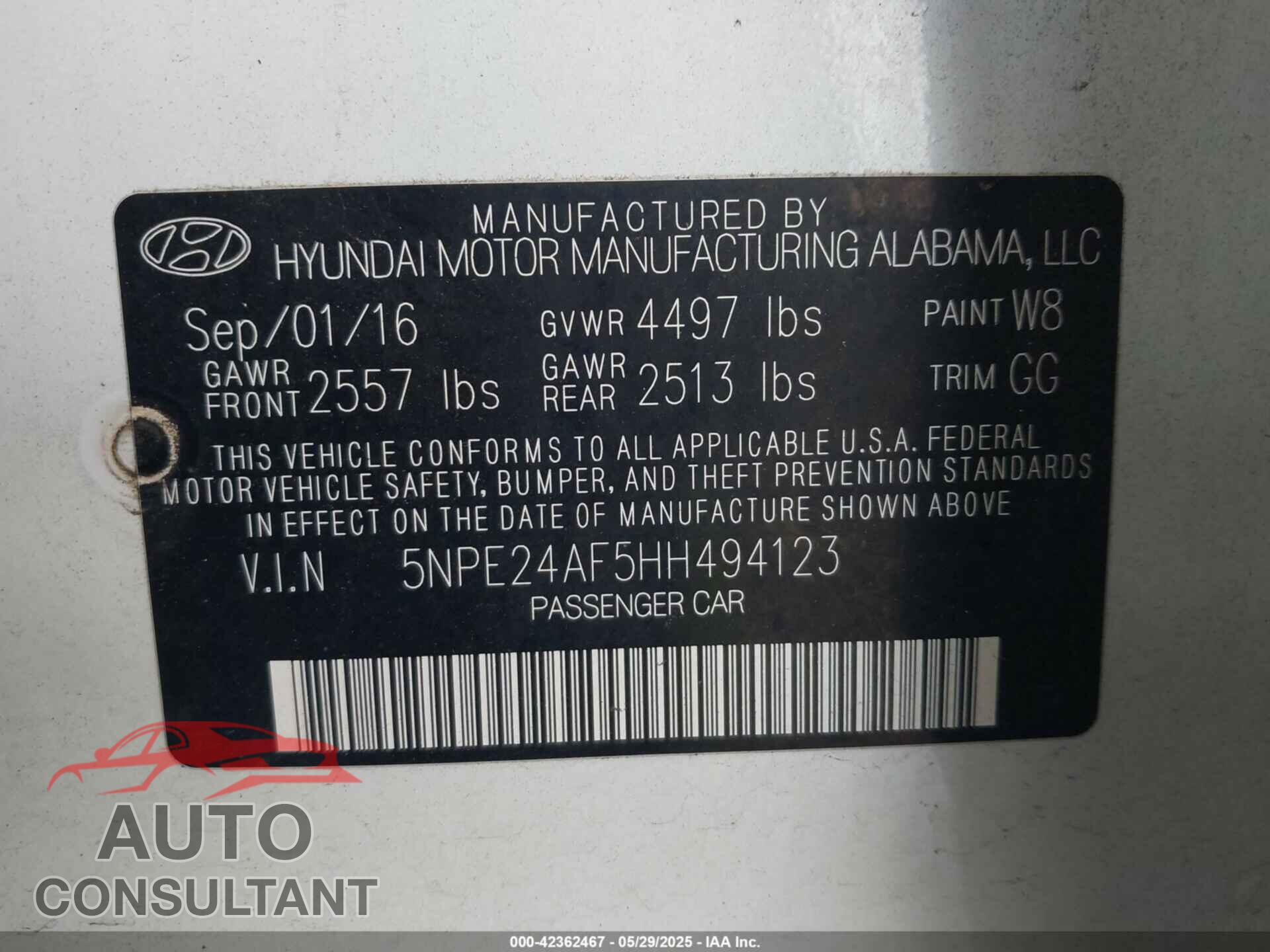 HYUNDAI SONATA 2017 - 5NPE24AF5HH494123
