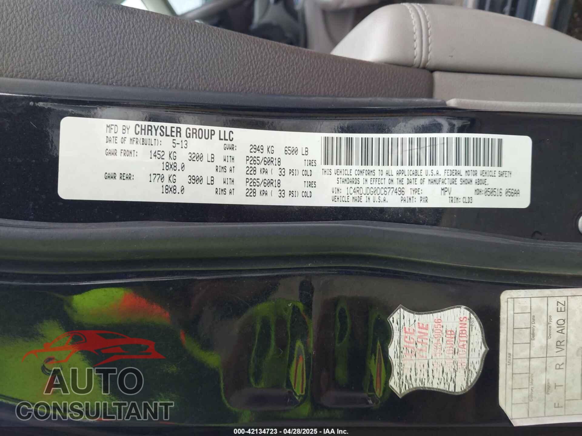 DODGE DURANGO 2013 - 1C4RDJDG0DC677496