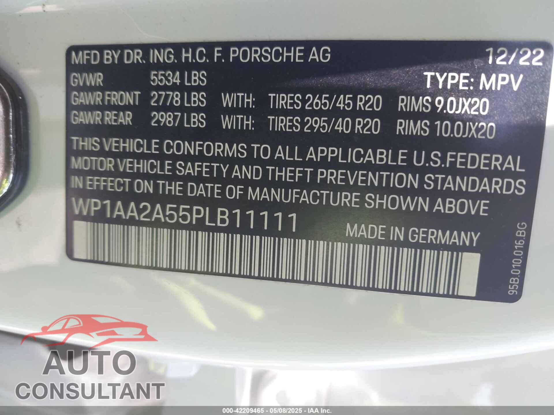 PORSCHE MACAN 2023 - WP1AA2A55PLB11111