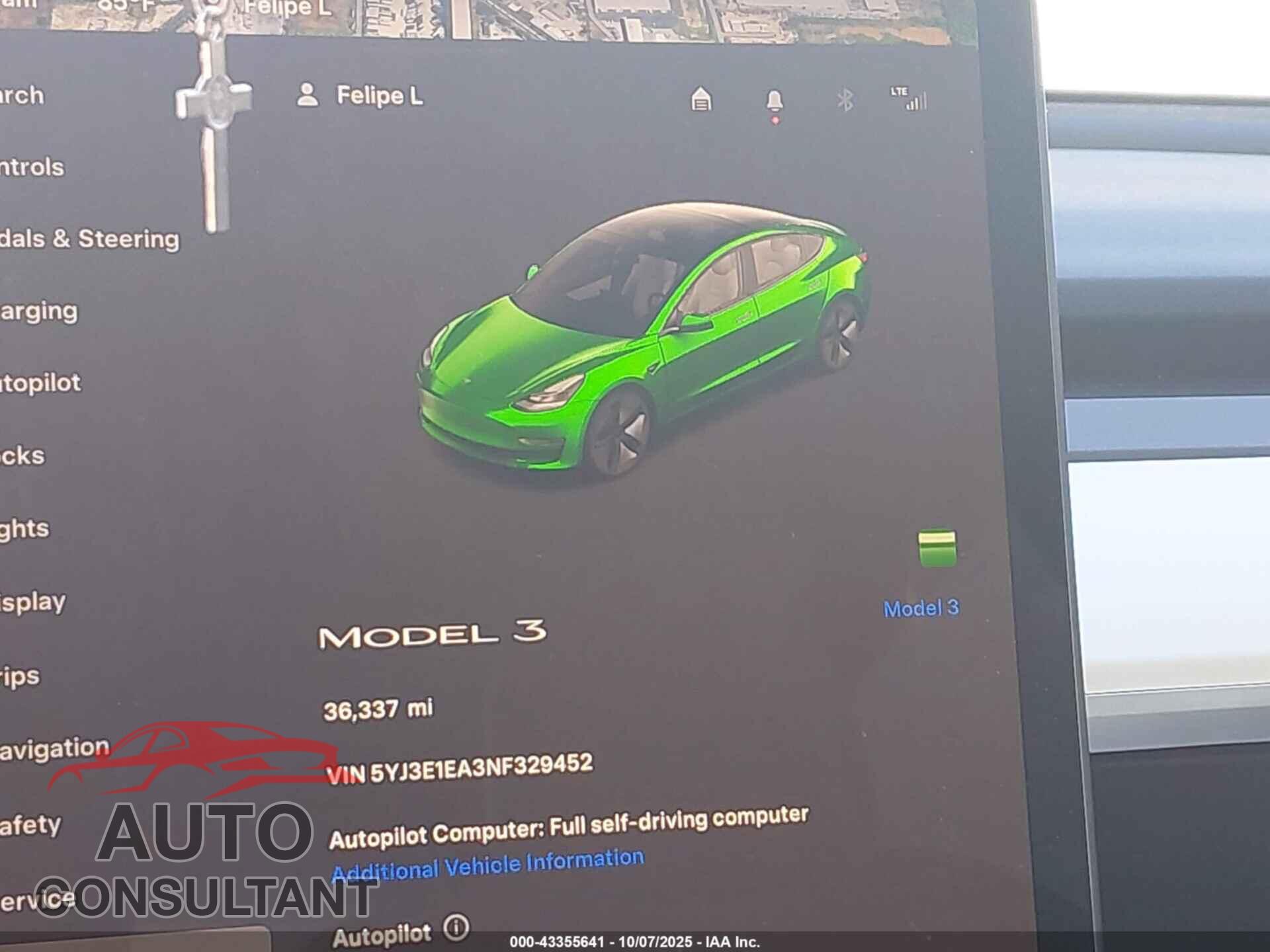 TESLA MODEL 3 2022 - 5YJ3E1EA3NF329452