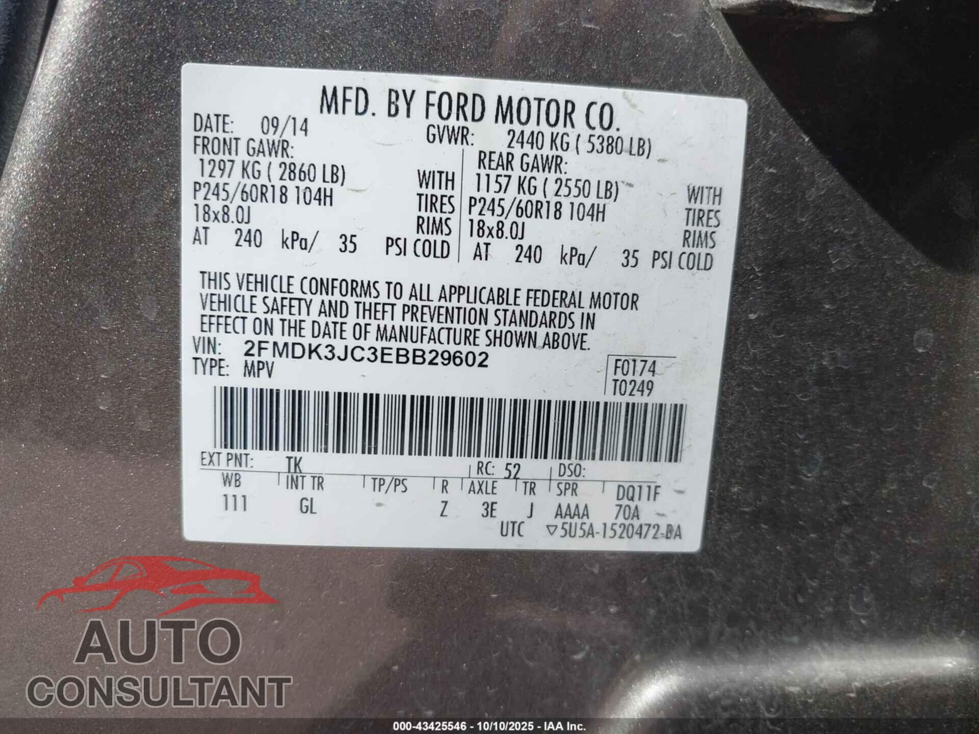 FORD EDGE 2014 - 2FMDK3JC3EBB29602