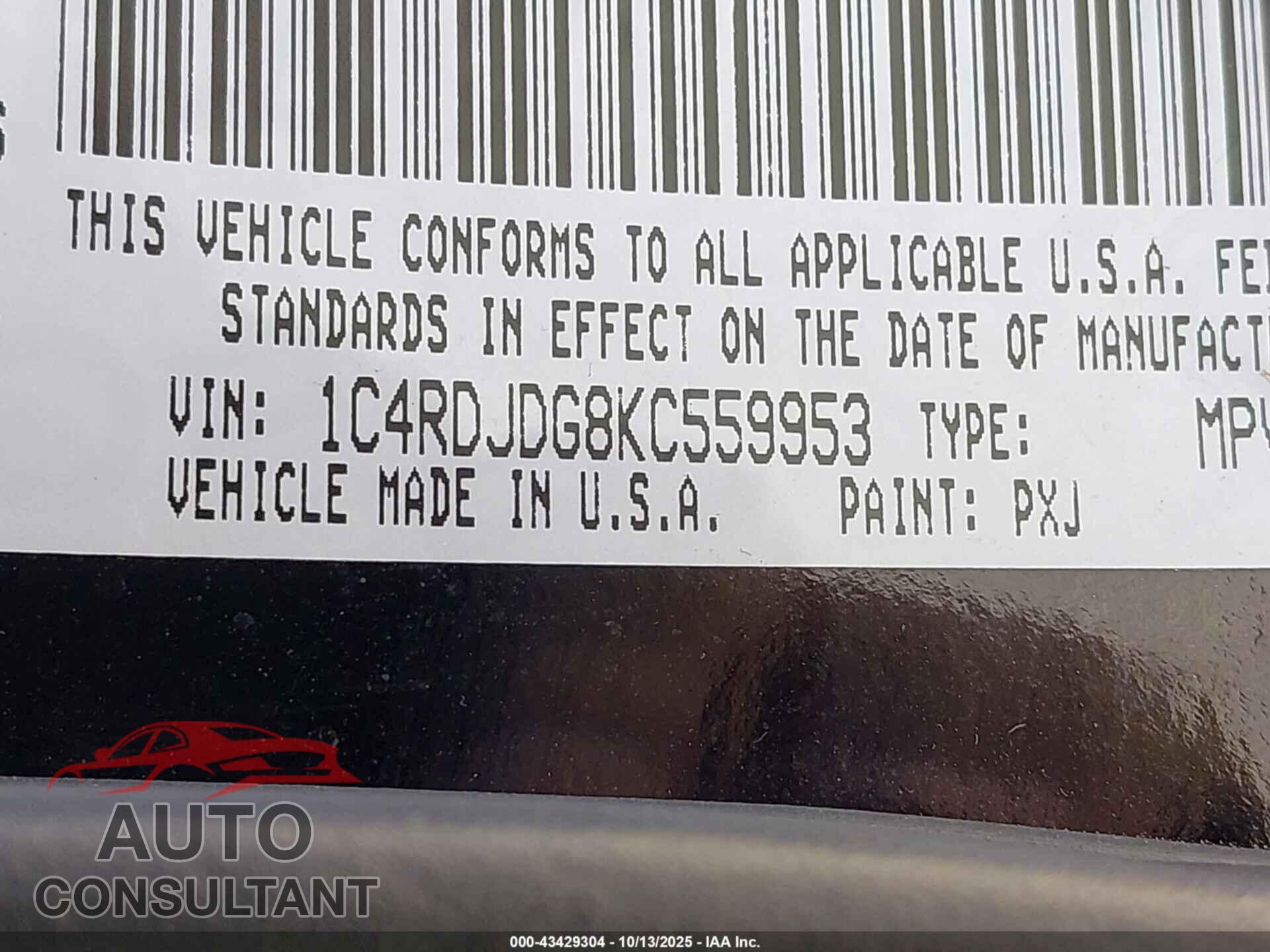 DODGE DURANGO 2019 - 1C4RDJDG8KC559953