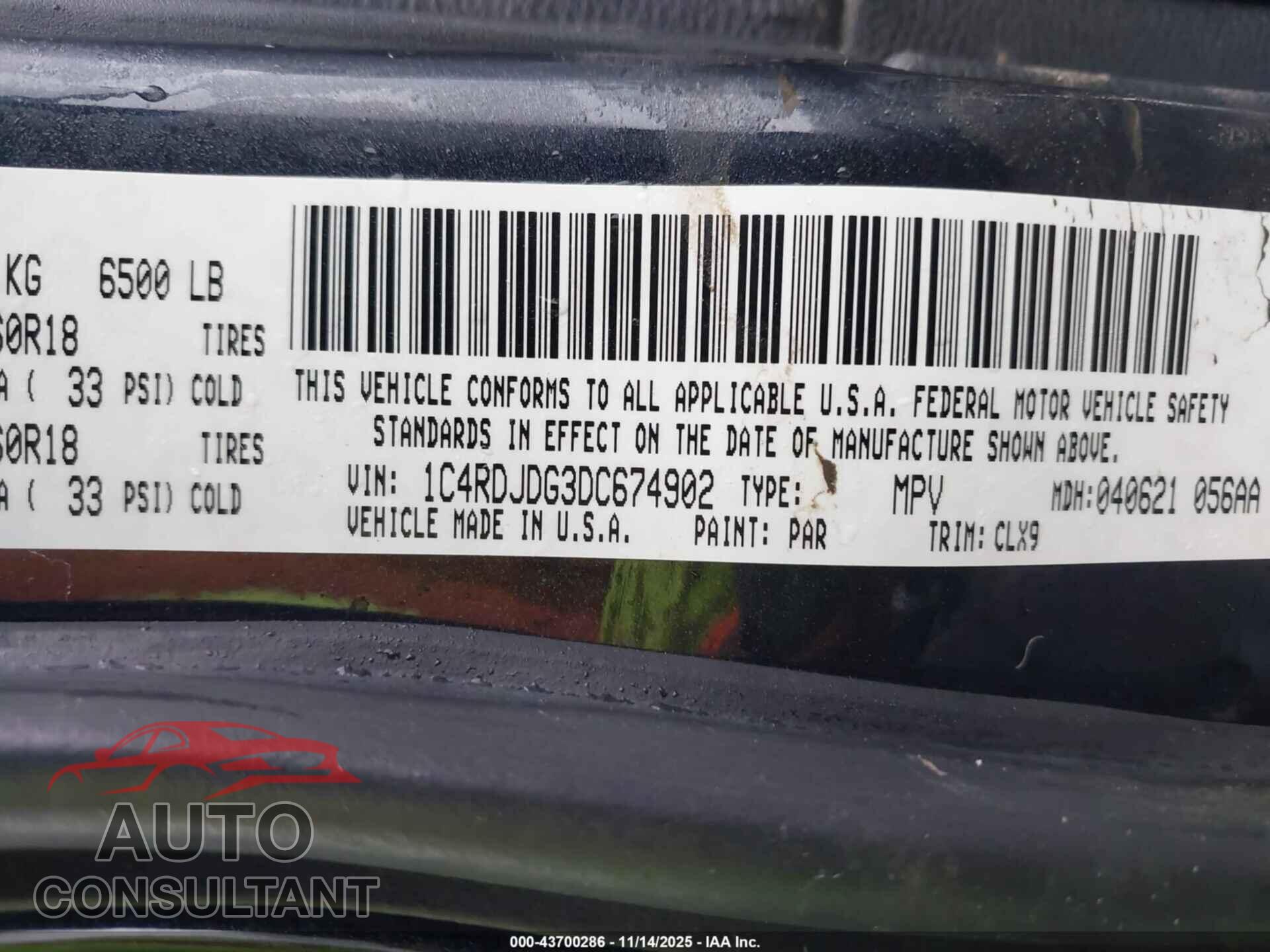 DODGE DURANGO 2013 - 1C4RDJDG3DC674902