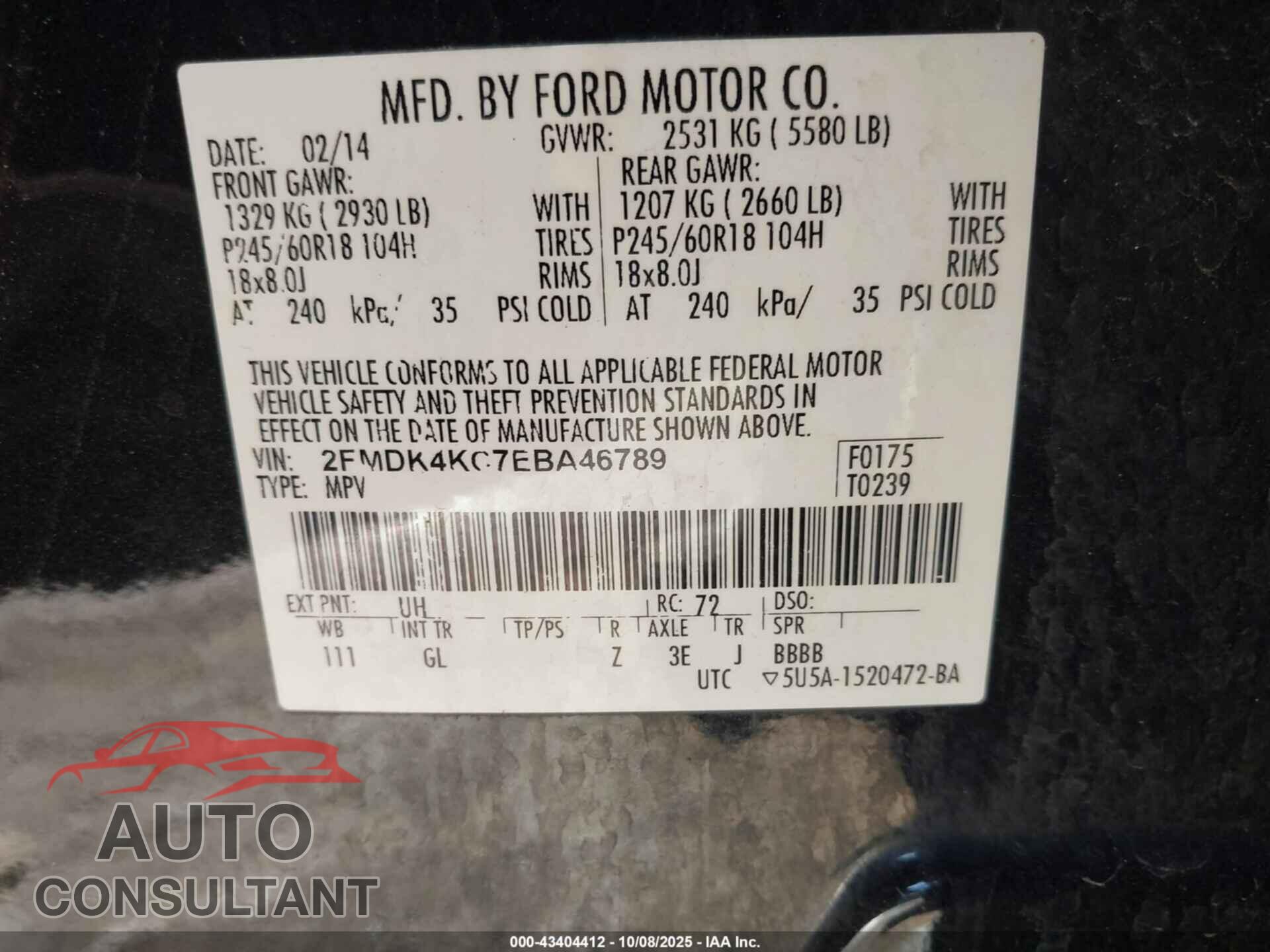 FORD EDGE 2014 - 2FMDK4KC7EBA46789