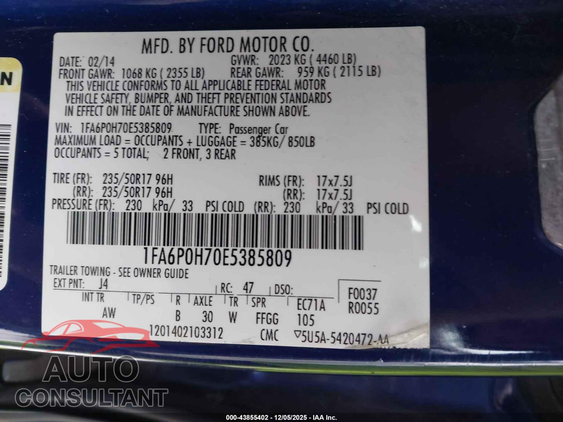 FORD FUSION 2014 - 1FA6P0H70E5385809