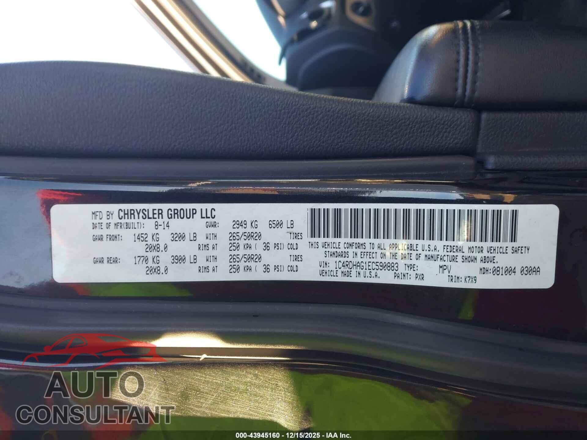 DODGE DURANGO 2014 - 1C4RDHAG1EC590883